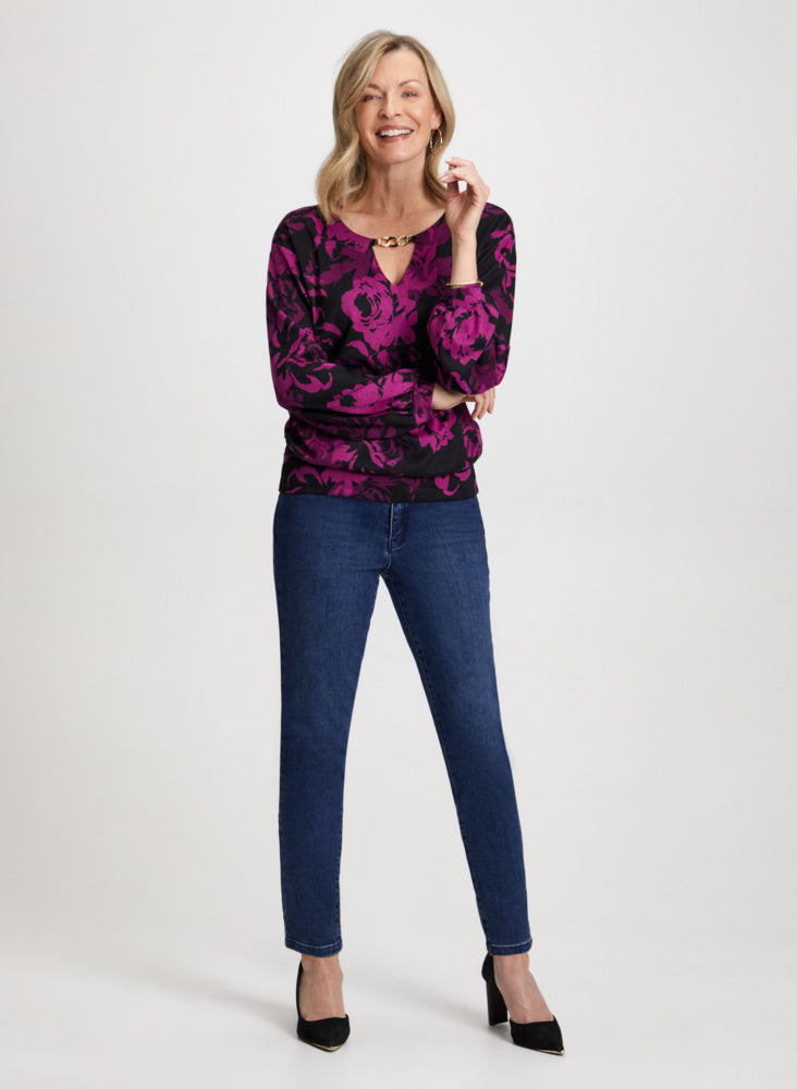 Floral Print Blouse & Skinny Jeans Set for Women - Casual Outfit for Spring, Summer, and Date Nights