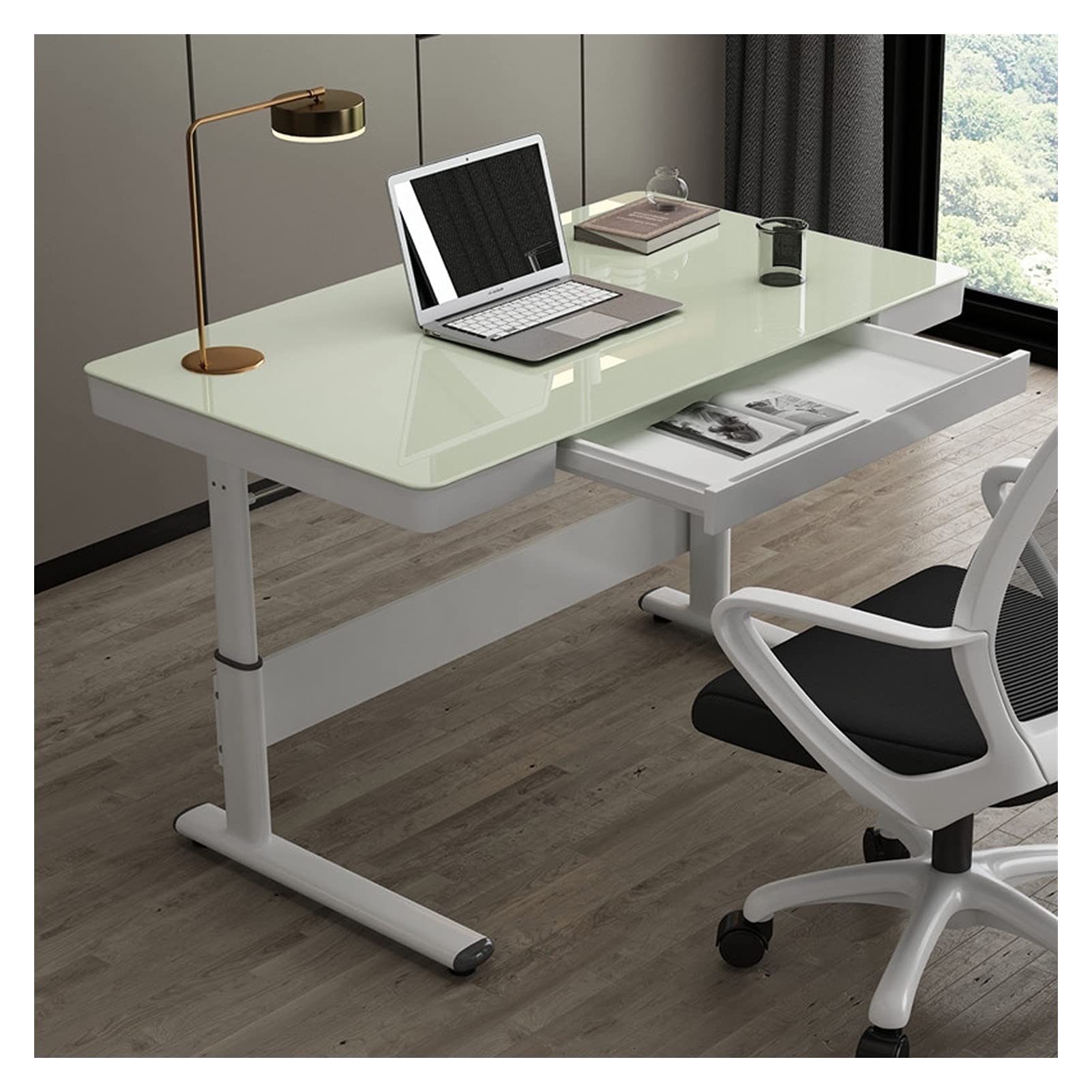 Height-Adjustable Computer Desk with Drawer - Manual Standing Desk for Home Office, Study & Gaming - Ergonomic Lifting Workstation for PC, Writing & Work - Modern Minimalist Design for Small Spaces & Apartments