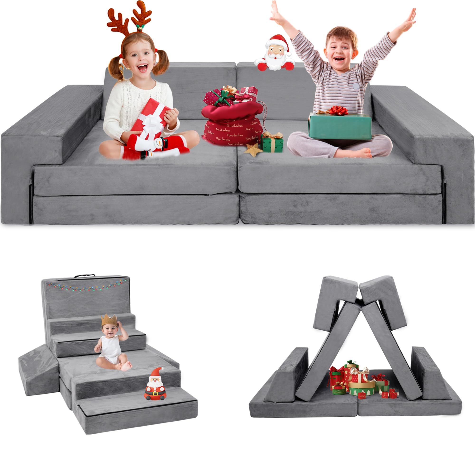 **Modular Kids Play Couch for Toddlers & Babies - Convertible Playroom & Bedroom Furniture - Imaginative Play Couch for Boys & Girls - Perfect Gift for Kids (Grey) - Ideal for Playtime, Reading & Relaxation**