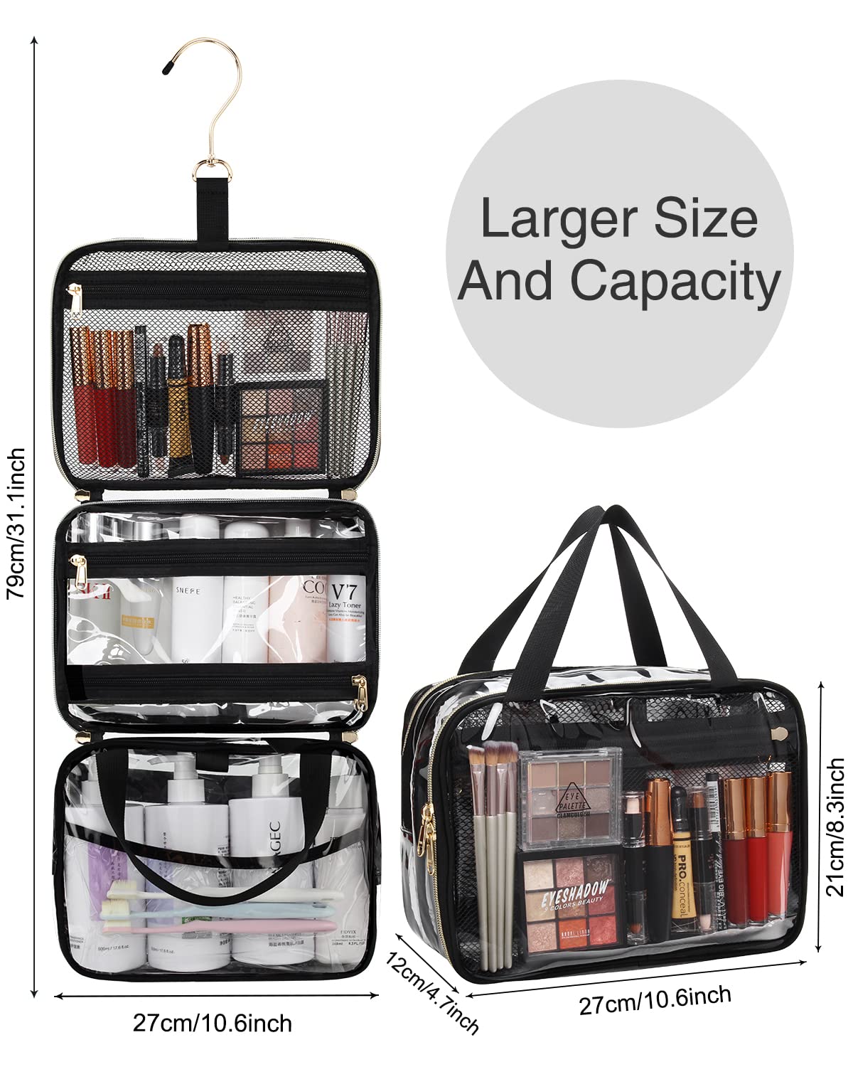 TSA Clear Hanging Toiletry Bag for Travel - Makeup Organizer for Women & Men - Perfect for Airports & Weekend Trips