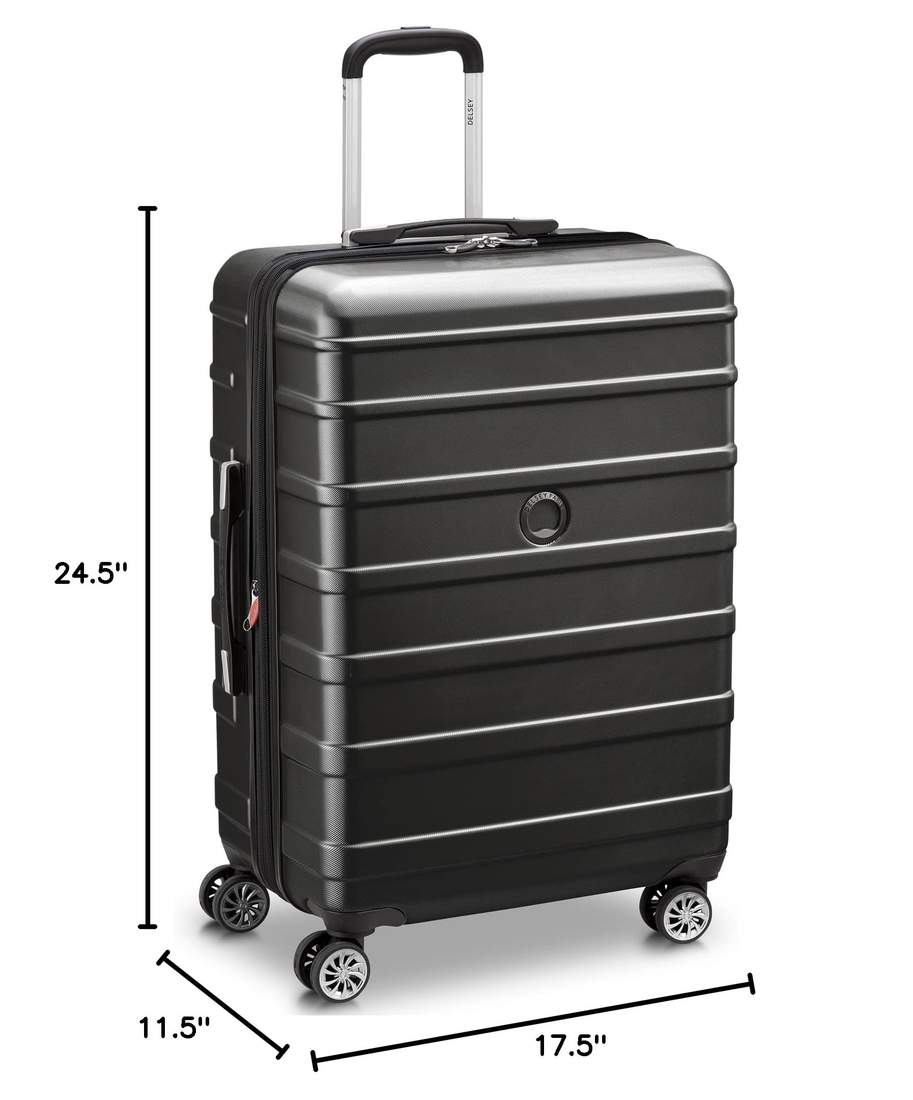 Delsey Paris Margot Hardside Luggage 24-Inch - Expandable Spinner Suitcase with Dual Wheels, Spacious Compartments for Men & Women (Black) - Perfect for Air Travel, Business Trips & Vacation Packing