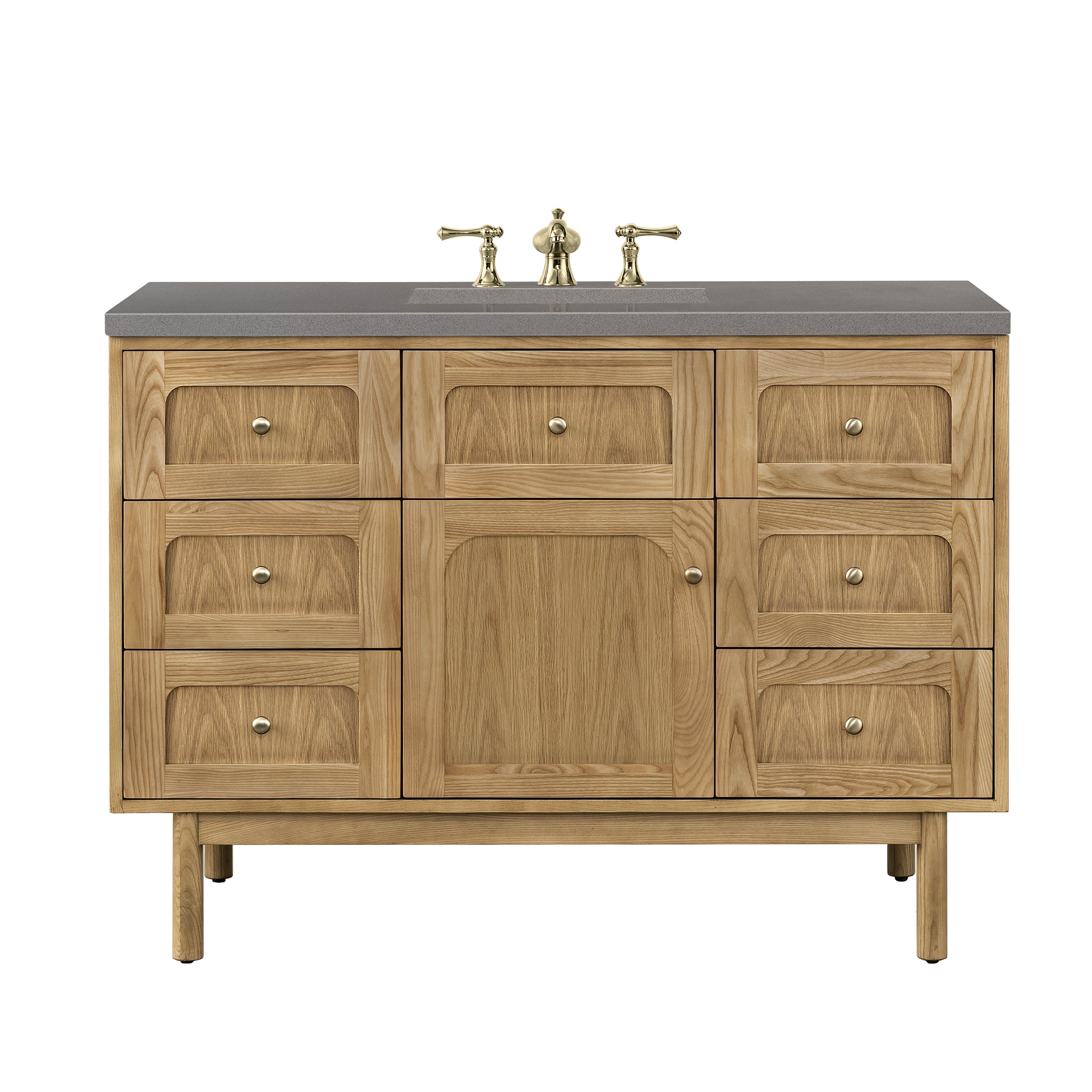 Laurent 48 Inch Single Bathroom Vanity with Light Natural Oak Finish and 3CM Grey Expo Top - Perfect for Modern Home Bathroom Renovation and Small Space Design