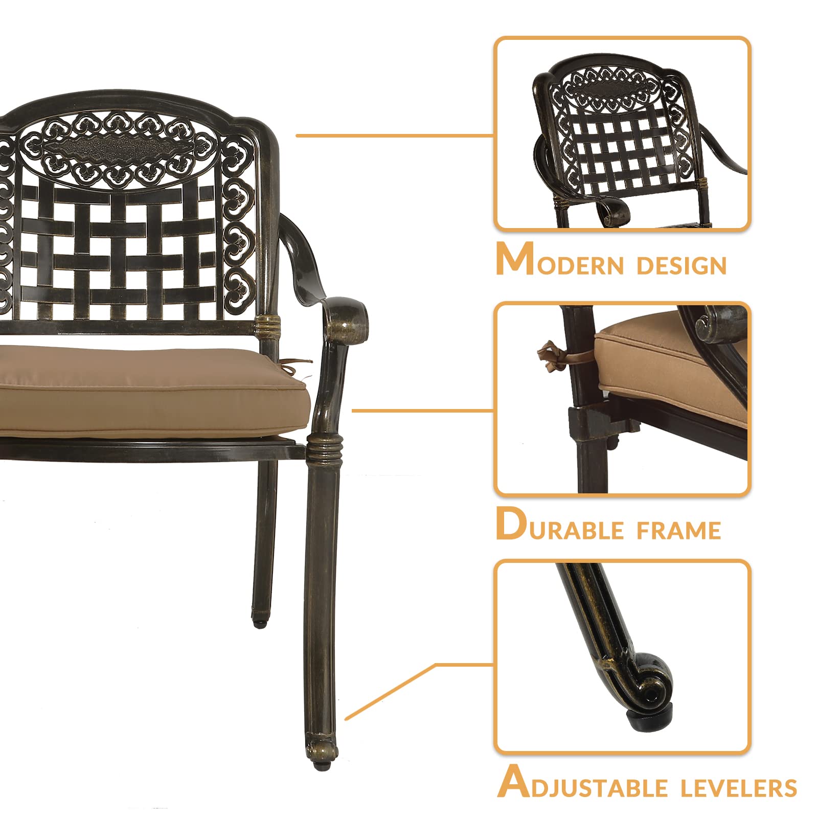 5-Piece All-Weather Outdoor Patio Dining Set - Cast Aluminum Garden Furniture with 4 Chairs, 4 Cushions & 38.5