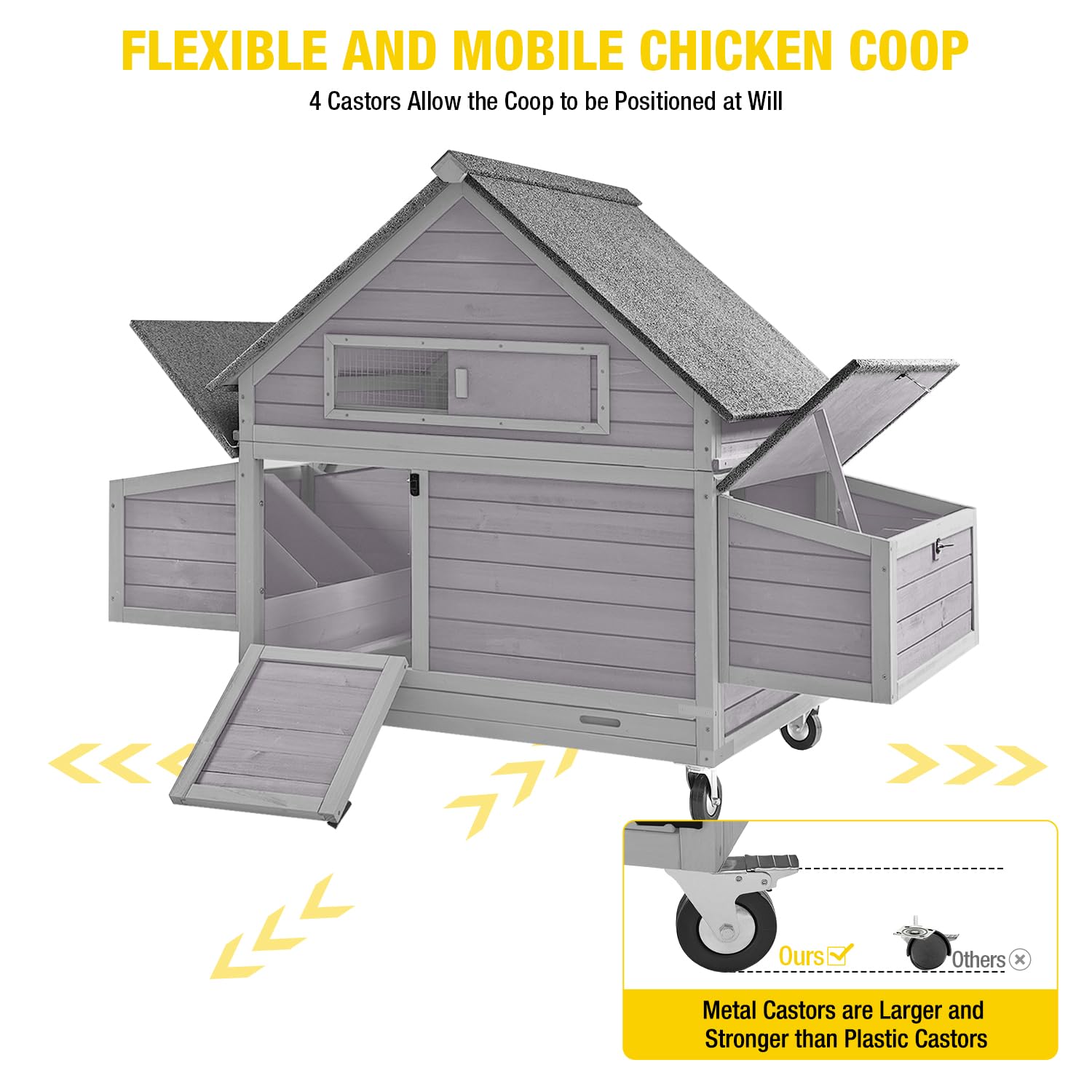 Aivituvin Large Chicken Coop with Wheels - Outdoor Poultry Cage for 3-5 Hens with Nesting Boxes - Durable Duck & Hen House for Backyard, Farm, or Garden Use