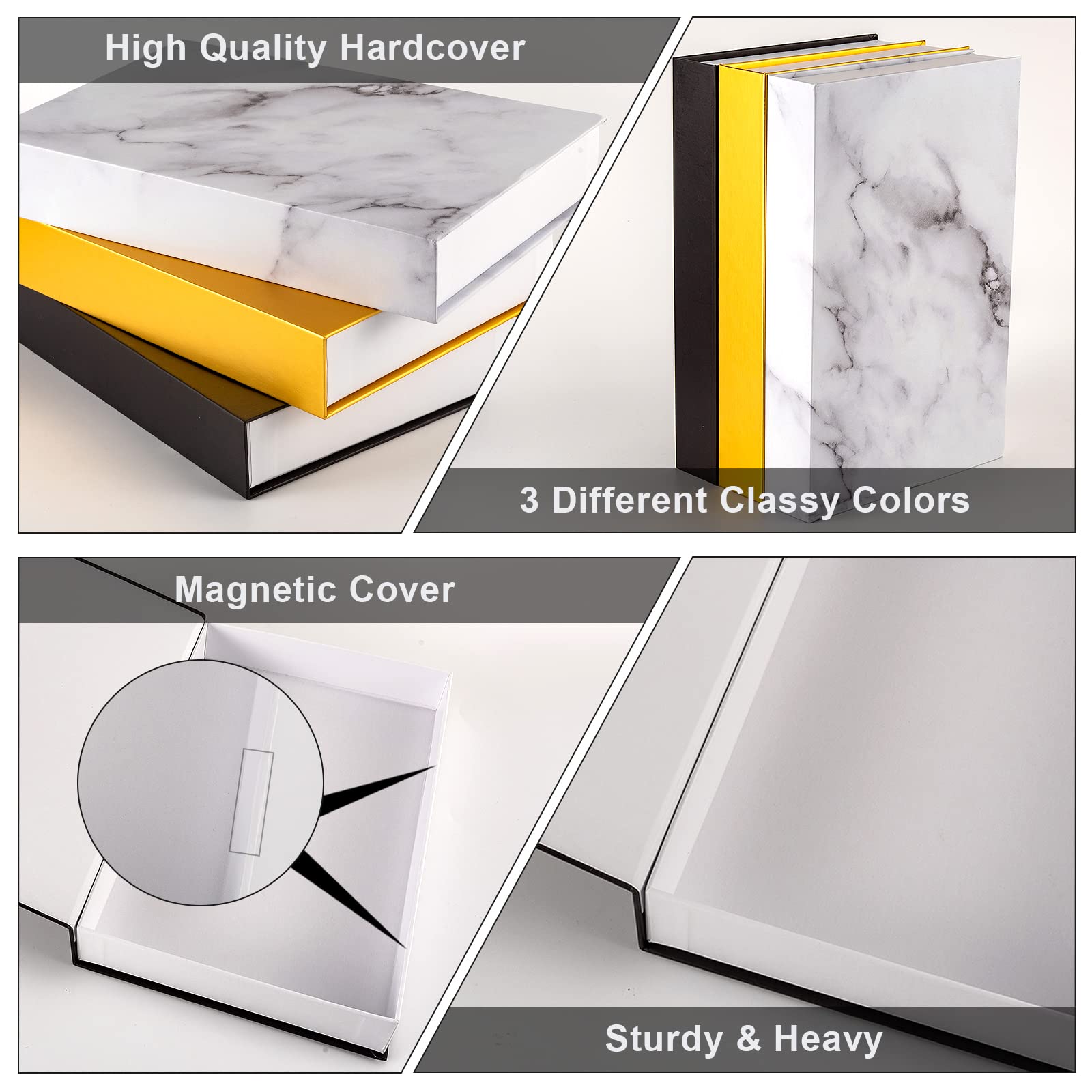 Decorative Books Boxes Set of 3 - Faux Books for Home Decor, Coffee Table & Bookshelf Decoration - Fake Book Storage Boxes with Stickers - Perfect for Living Room, Office & Gift Giving