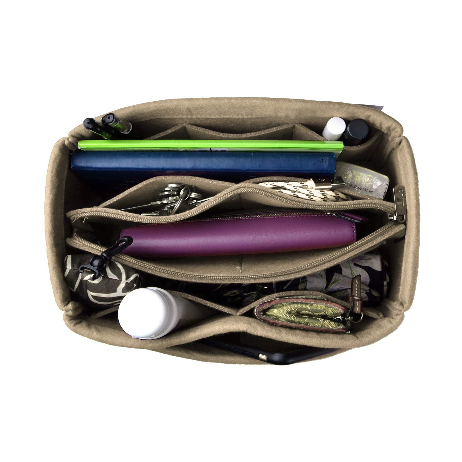 Premium Felt Fabric Handbag Organizer Insert for Tote Bags - Large Beige Purse Organizer | Perfect for Travel, Work & Everyday Use to Keep Essentials Neat