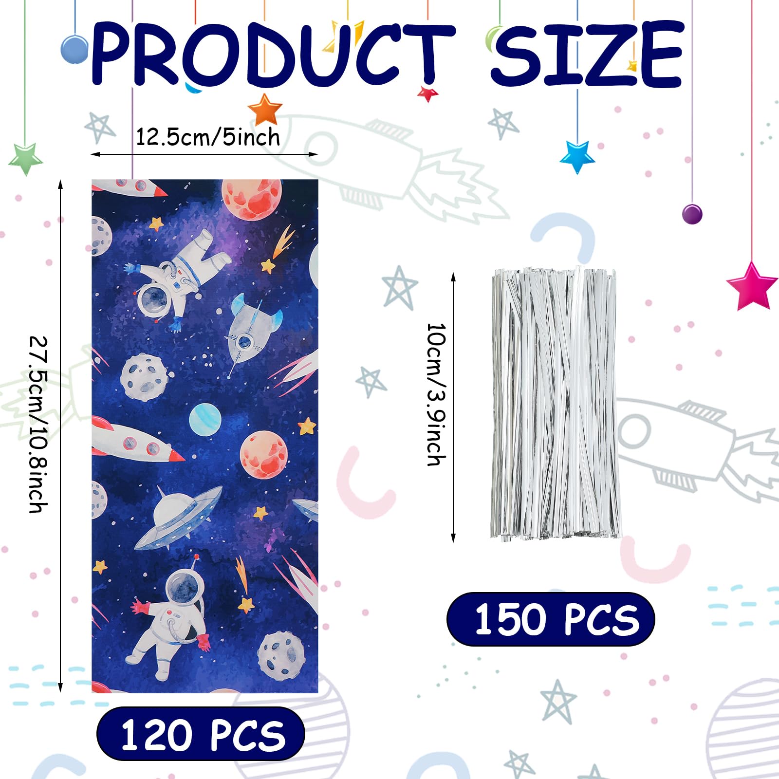 Yexiya 120 Pcs Outer Space Cellophane Bags - Galaxy Themed Plastic Goodie Bags for Astronaut Party Favors, Candy & Birthday Decorations - Perfect for Space-Themed Birthday Parties, Baby Showers & Classroom Rewards