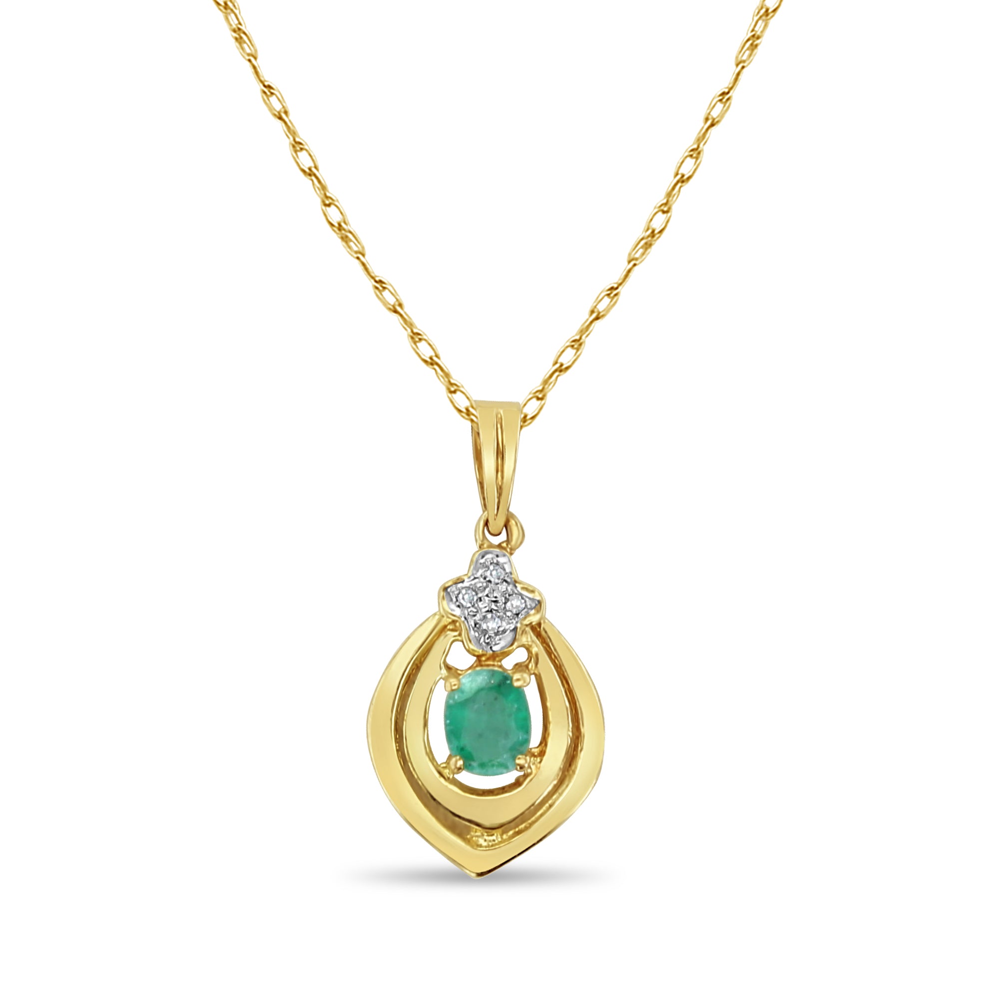 14K Yellow Gold Oval Emerald and Diamond Accent Necklace for Women - Elegant Gift for Anniversary, Birthday & Special Occasions