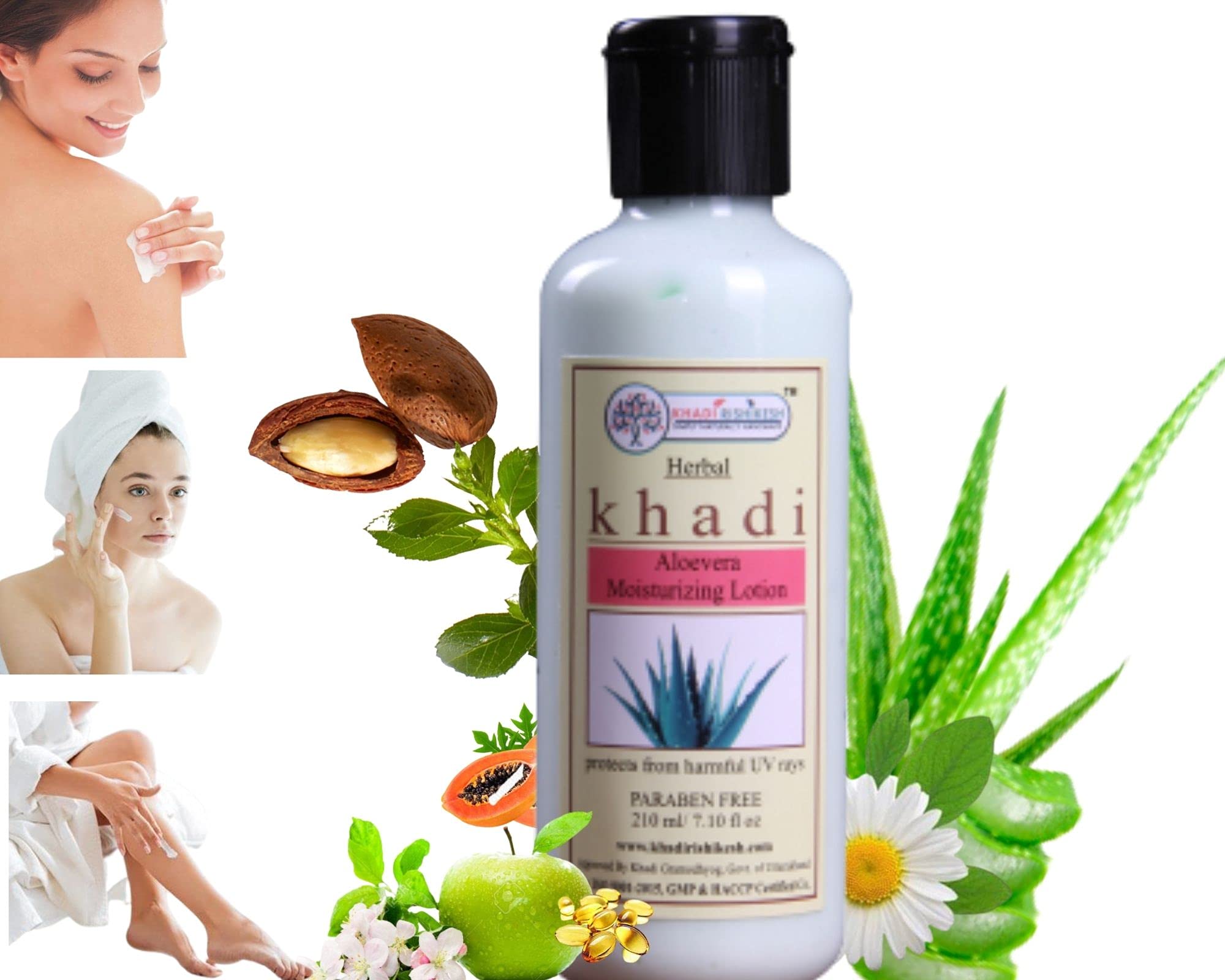 KHADI RISHIKESH Herbal Aloe Vera Body Lotion with Aloe Extract - Non Greasy, Non Sticky Formula for Face, Hands & Body - Suitable for Normal to Dry Skin - Paraben Free - Unisex (210ml) - Includes Free Nail Clipper - Perfect for Daily Moisturizing & Skin Care Routine