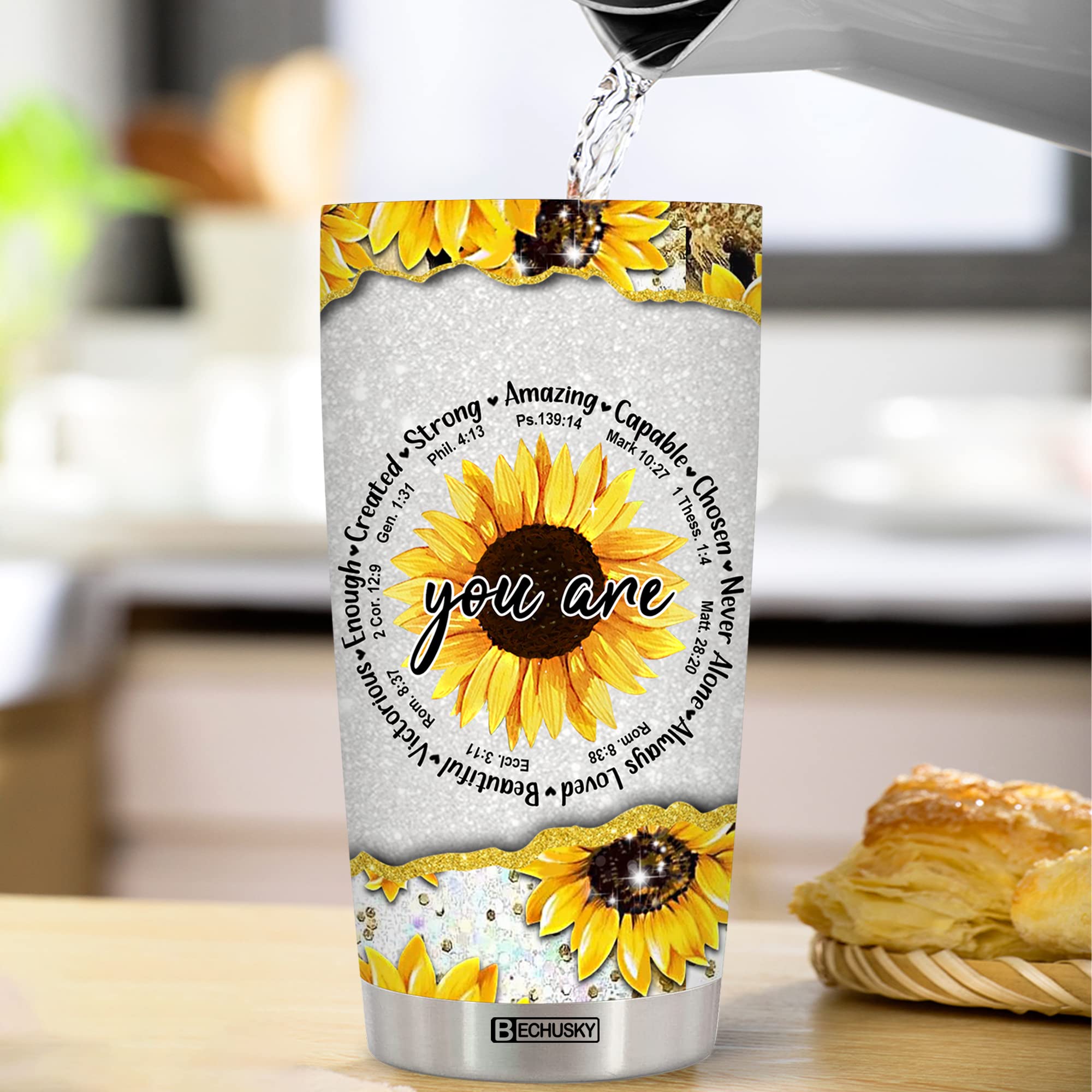 BECHUSKY Christian Tumbler with Bible Verse - Inspirational Religious Gift for Women, Mom, Girl - Perfect for Birthday, Easter, Christmas - Great for Church, Bible Study & Daily Devotion