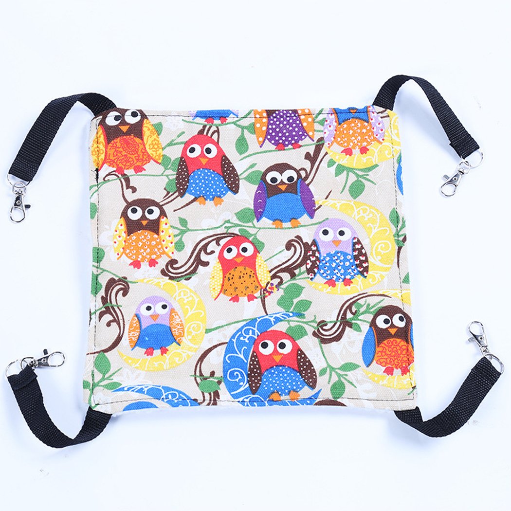 Cozy Reversible Cat Hammock Bed for Kittens, Ferrets & Rabbits - Soft Cashmere Owl Print Pet Mat for Cages & Chairs - Perfect for Napping, Lounging & Small Animal Comfort