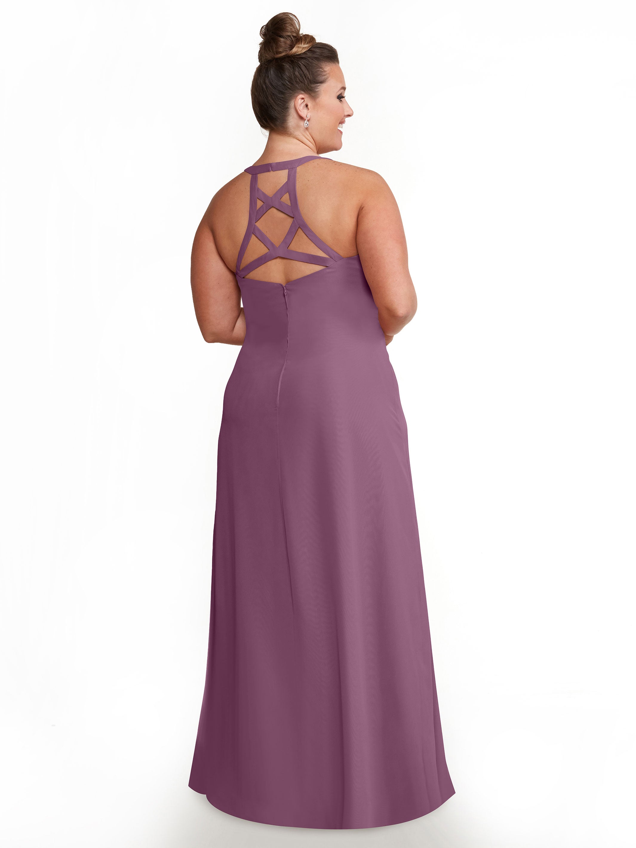 Elegant 80150 Chiffon A-Line Bridesmaid Dress with Plunging V-Neck & Intricate Back Detail - Perfect for Weddings, Formal Events & Special Occasions