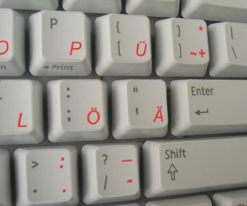 German Keyboard Labels - Transparent Background with Blue, Red, White or Yellow Lettering (Red) | Perfect for Laptop, PC & Mechanical Keyboards | Ideal for Gamers, Programmers & Multilingual Typists