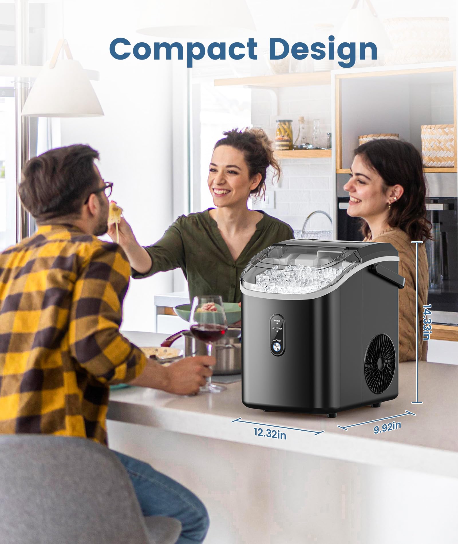 COWSAR Countertop Nugget Ice Maker - 34Lbs/24H Pellet Ice Machine with Self-Cleaning & One-Click Operation, Soft Chewable Pebble Ice for Home, Kitchen, RV, Camping - Perfect for Cocktails, Sodas, and Outdoor Adventures