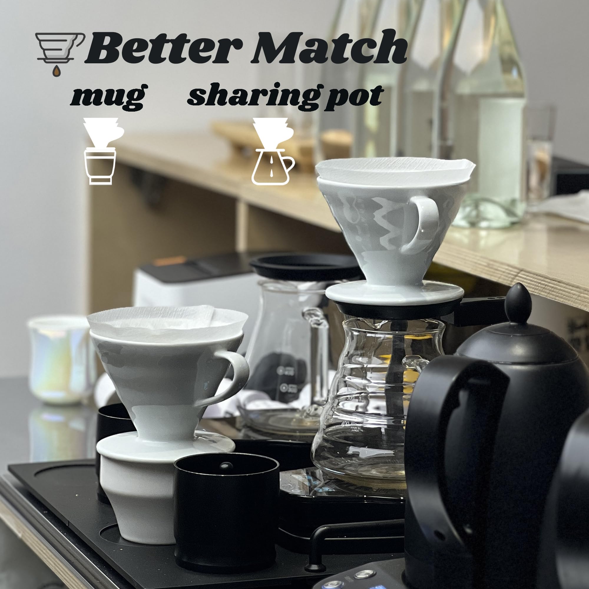 Premium Ceramic Pour Over Coffee Dripper - V60 Size 02 (1-4 Cup) - Handcrafted Porcelain Coffee Maker Cone for Single Cup Brewing - Perfect for Home, Office & Cafe Use - Ideal for Specialty Coffee Lovers & Slow Morning Rituals - Black