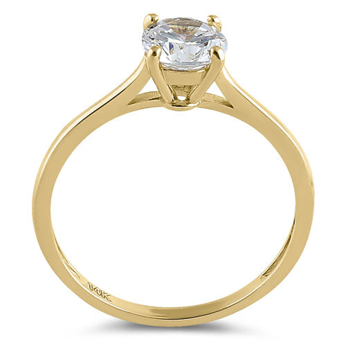 14K Yellow Gold Round Solitaire Cubic Zirconia Ring for Women - Elegant CZ Engagement & Wedding Band - Perfect for Proposals, Anniversaries, and Special Occasions