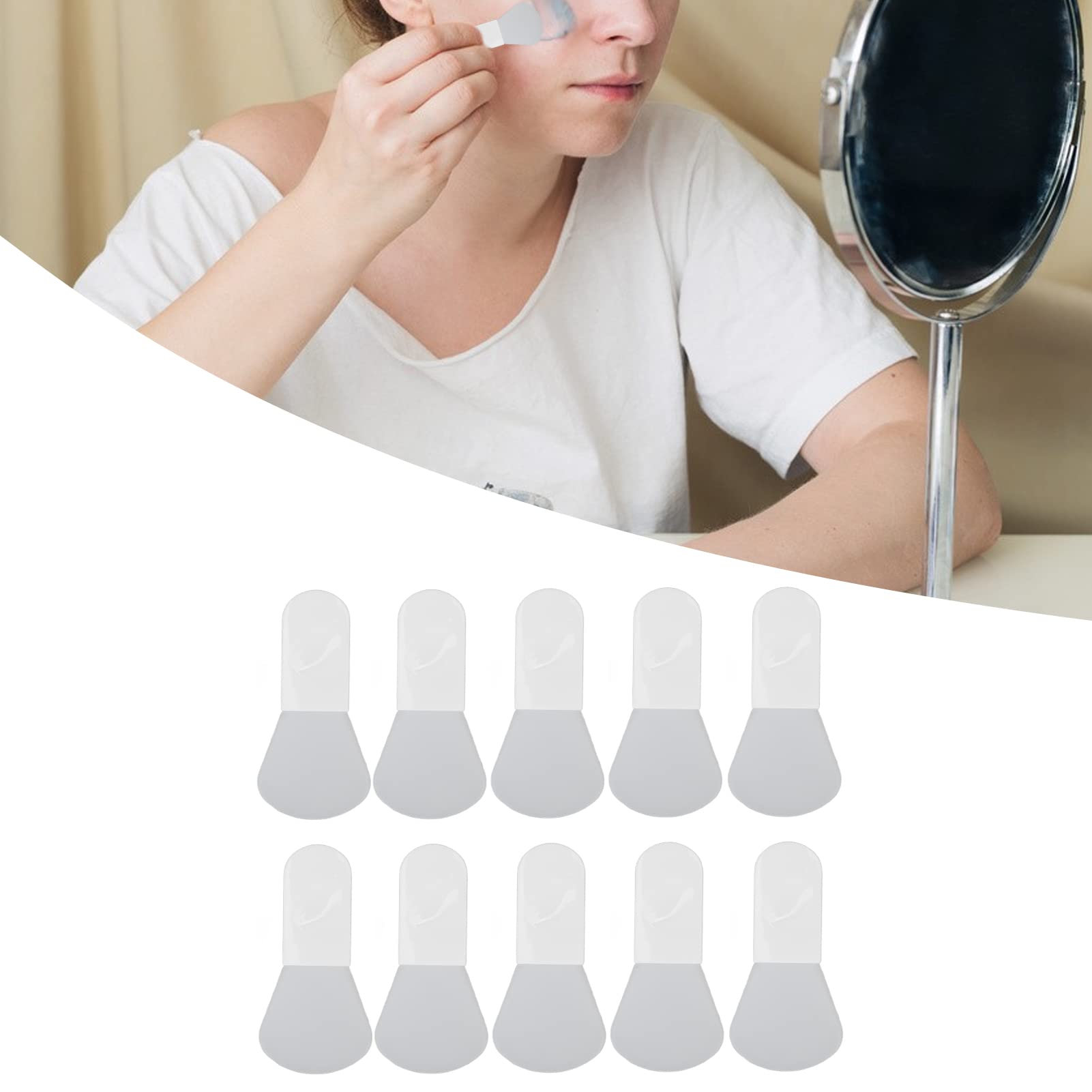 10Pcs Silicone Face Scrubber & Mask Brush Set - Mini Short Handle Mud Applicator, Portable Facial Beauty Tool for Face Cream, Body Lotion & DIY Mud Masks - Perfect for Spa, Home Skincare & Travel (Scalloped Thumb Design, White)