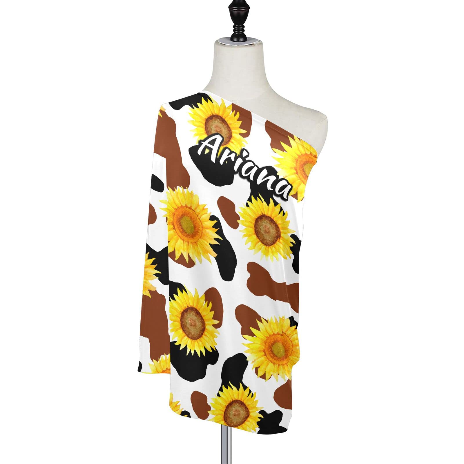 Personalized Cow Sunflower Stretch Baby Car Seat Canopy - Custom Infant Stroller Cover, Nursing Scarf & Shopping Cart Cover for Newborns | Perfect for Outdoor Walks, Shopping & Breastfeeding