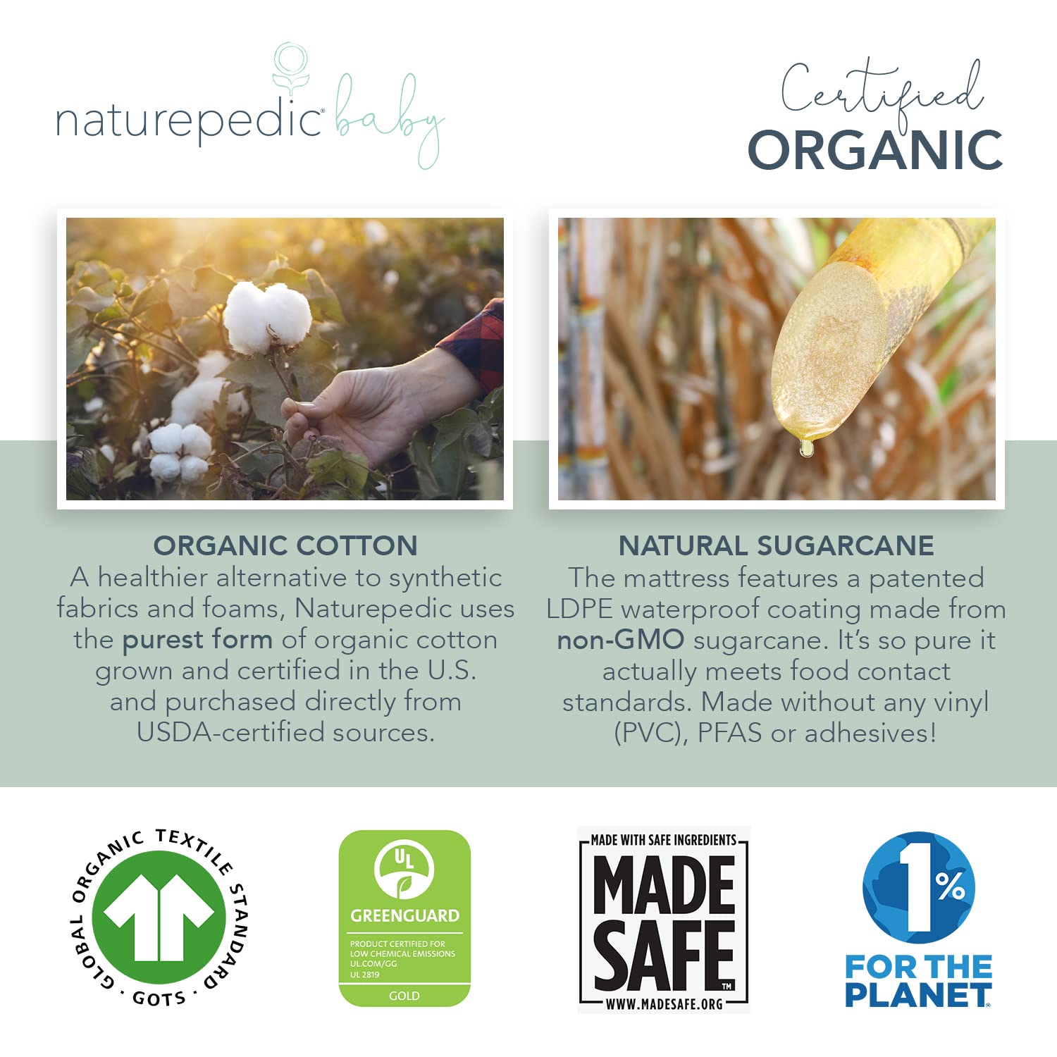 Naturepedic Organic Baby Crib Mattress - 2-Stage Lightweight Waterproof Non-Toxic Infant & Toddler Mattress (52