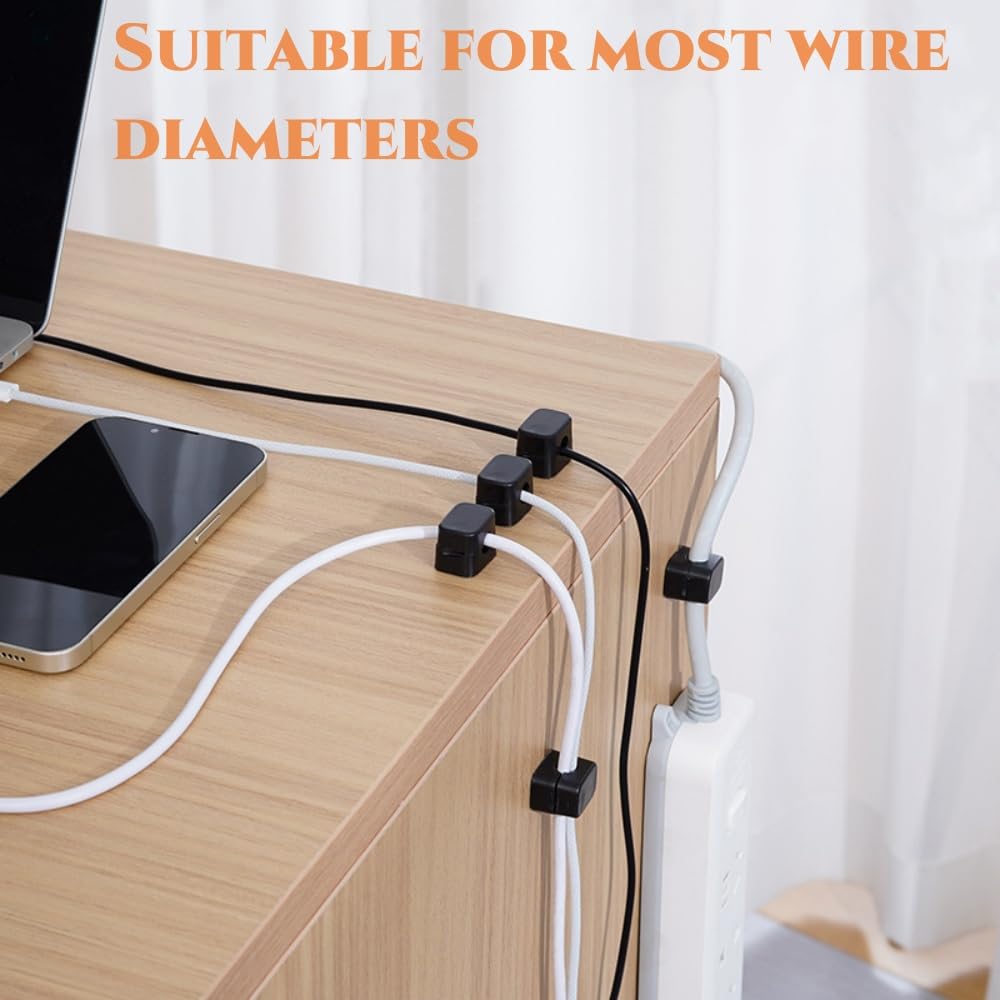 6-Pack Cord Organizer Set - Cable Holder for Nightstand, Phone Charger & Bedside Table - Wall Mounted Cable Clamp for Bedroom & Office Organization - Perfect for Tidy Desks, Home & Travel Use