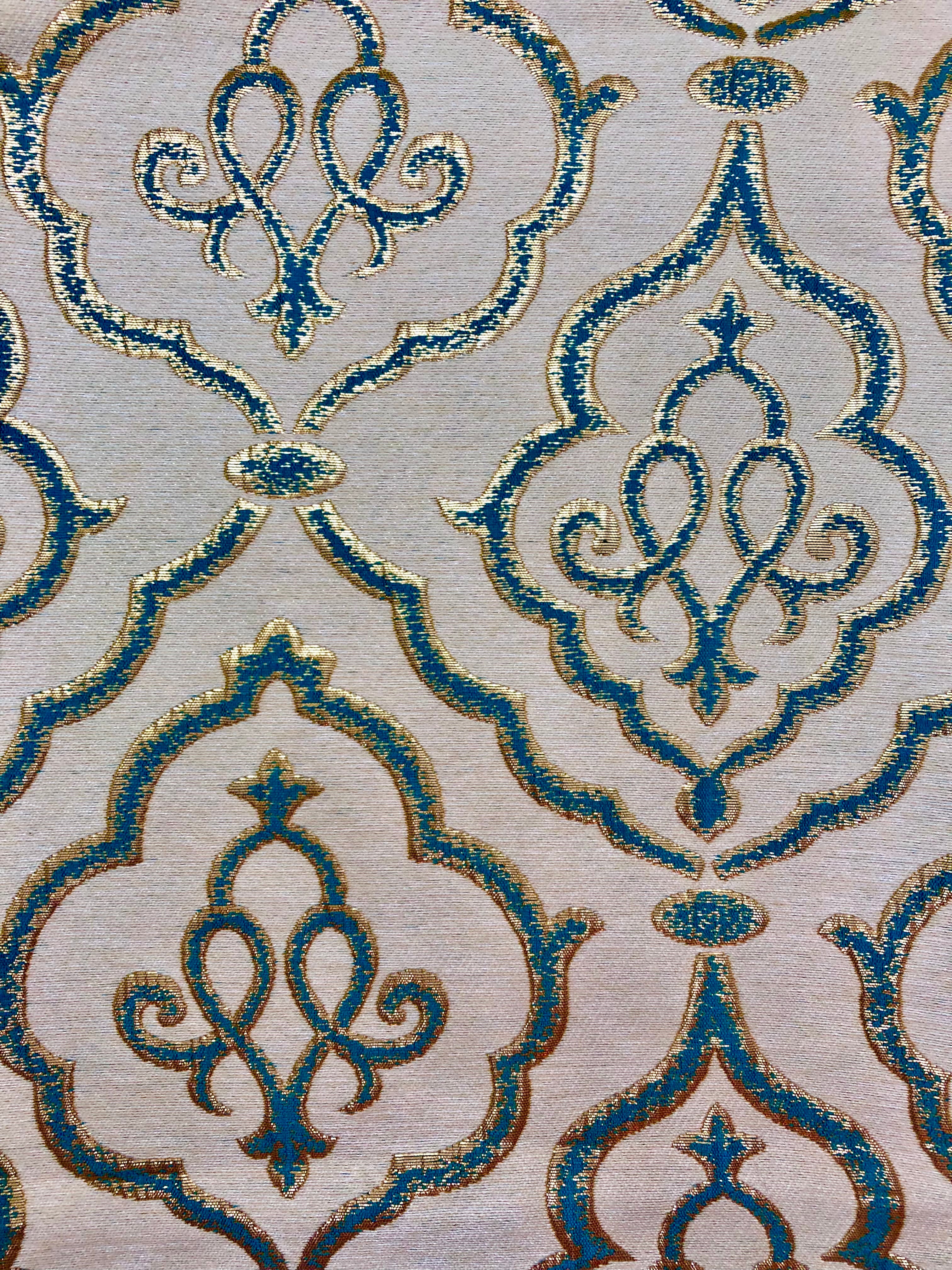 Reversible Brocade Fabric 50 Inches Wide - Ivory with Pale Gold Metallic & Teal Design - 1 Yard & 1.375 Yard Pieces - Perfect for Upholstery, Curtains, and DIY Craft Projects