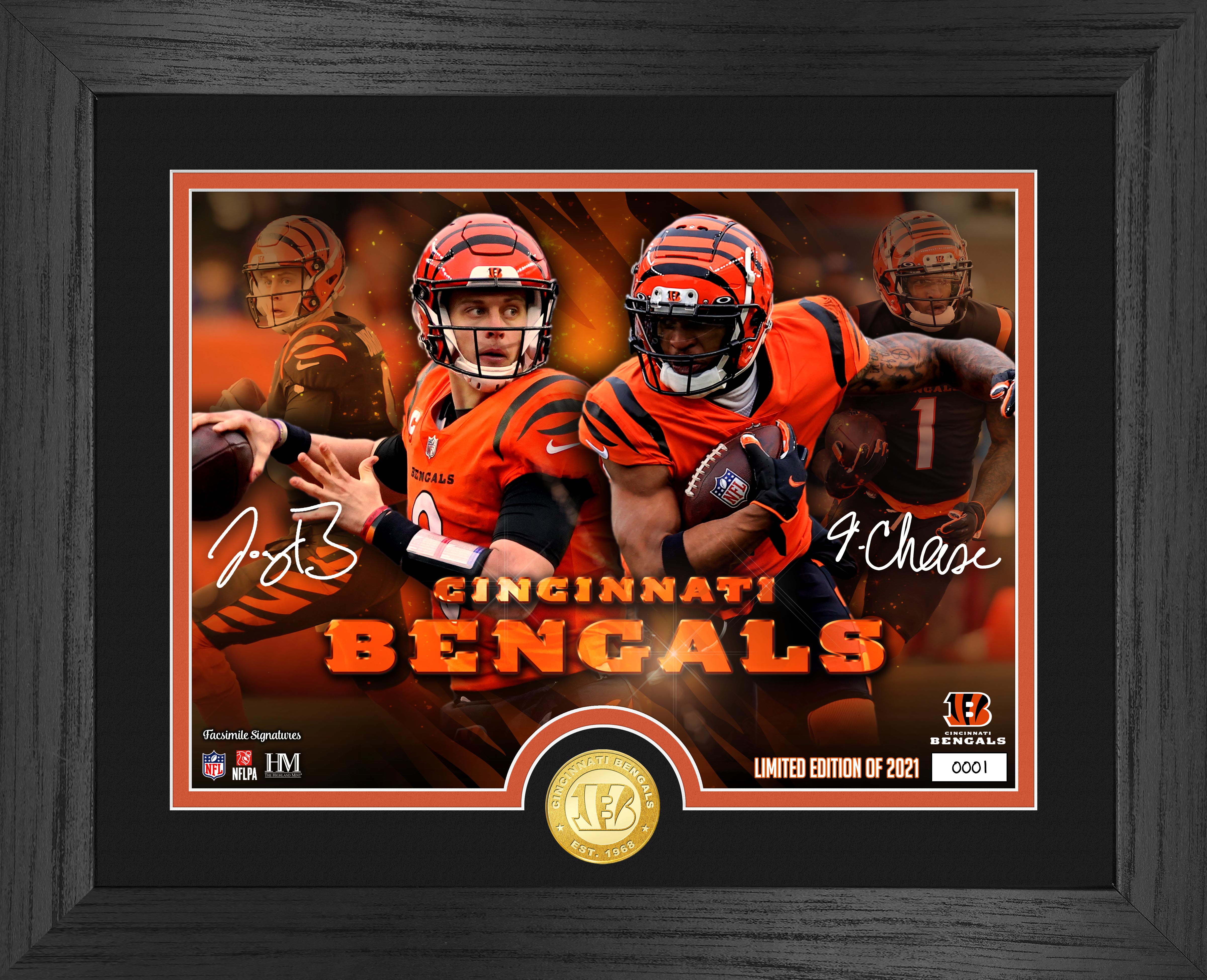 Burrow Chase Cincinnati Bengals Bronze Coin Photo Mint - Collectible NFL Memorabilia for Fans & Sports Enthusiasts - Perfect for Display, Gifts, and Home Decor