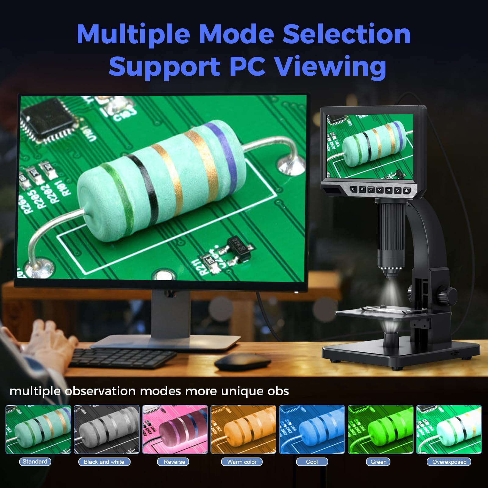 7'' Digital Microscope with 2000x Magnification & 24MP Camera - HDMI USB Microscope with Built-in Screen, 11 Adjustable LED Lights, 64GB Storage, PC Compatible - Perfect for Coin Collecting, Jewelry Inspection, PCB Repair & Science Education
