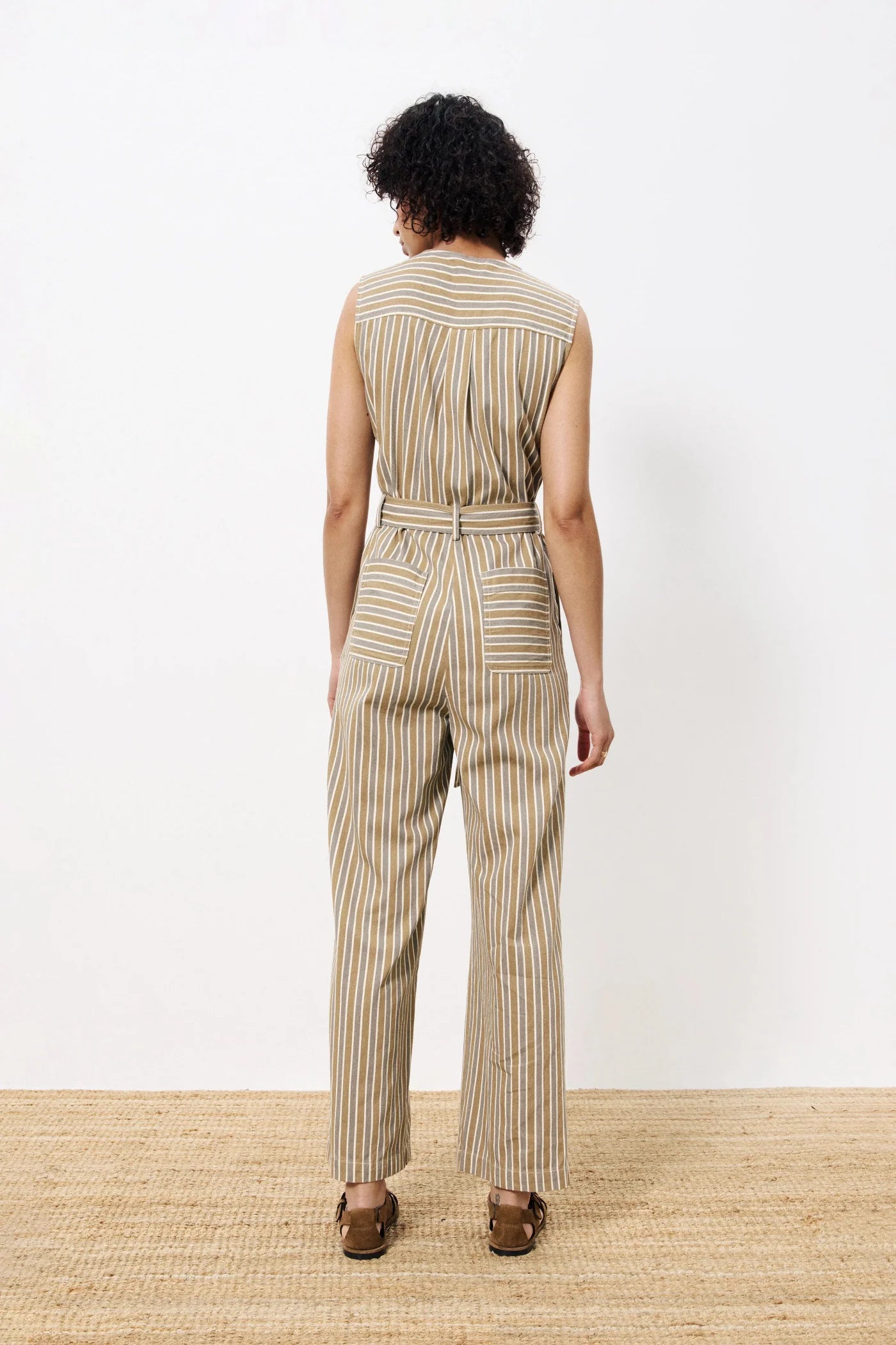 Gris + Olive Striped Jumpsuit for Women - Fashionable One Piece Romper with Pockets | Perfect for Summer Outfits, Beach Vacations & Casual Wear