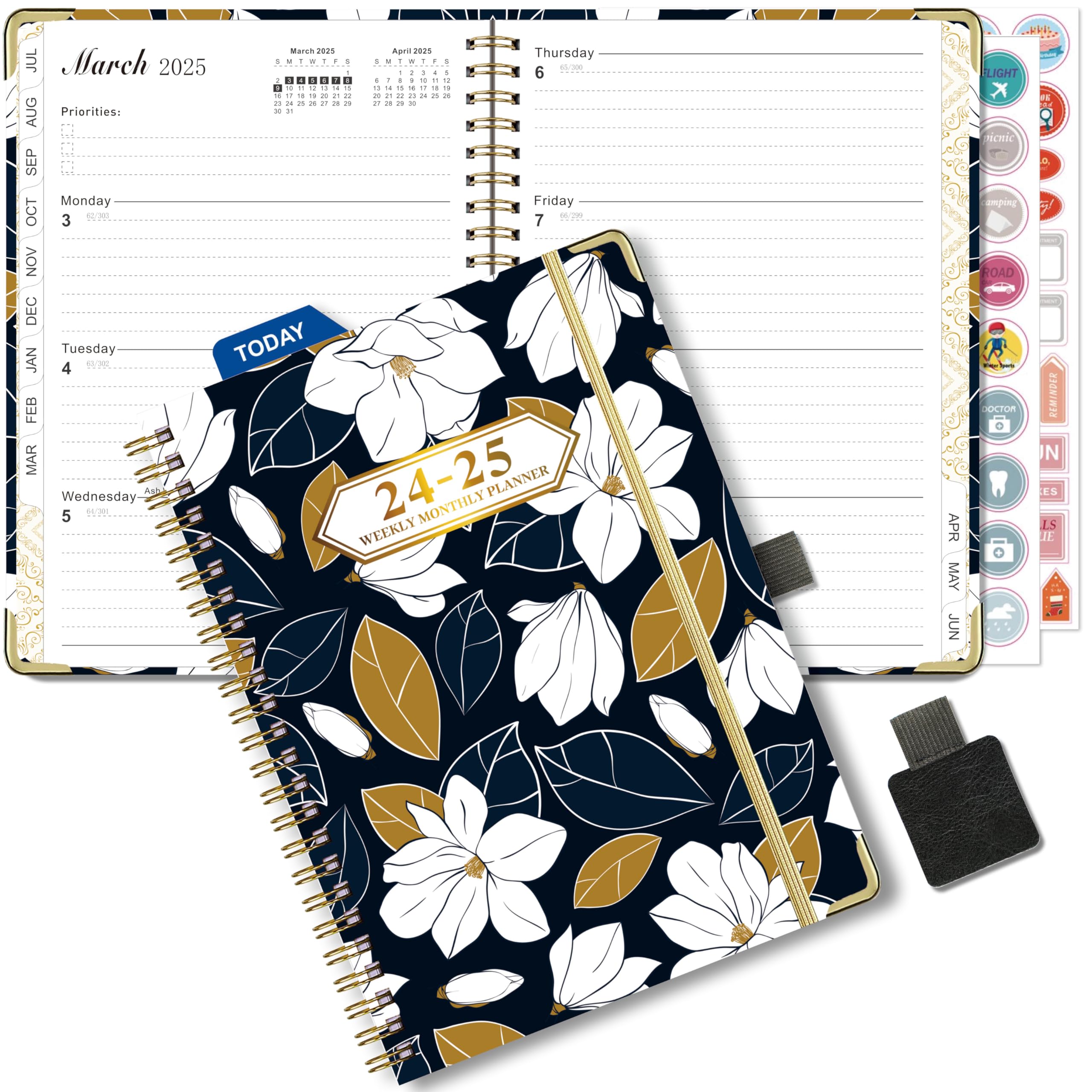 2024-2025 A5 Spiral Weekly Planner - July 2024 to June 2025 Academic Diary with Pen Loop, Ruler Bookmark & Stickers | School, Office & Personal Organization Planner