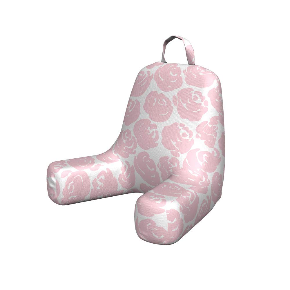 Ambesonne Floral Reading Pillow - Rose Silhouette Design, English Garden Print, Soft Padded Support with Back Pocket & Washable Cover (Small, Rose White) - Perfect for Reading, Relaxing, or Decorating Your Living Room, Bedroom, or Nursery
