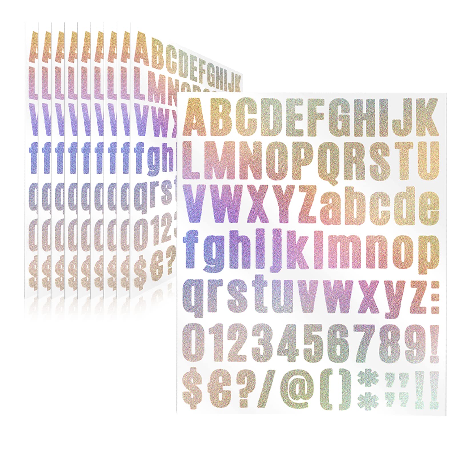 810 Pieces 10 Sheets Glitter Letter Stickers - Self Adhesive Vinyl Gradient Color Alphabet & Number Stickers - Waterproof Address Numbers for Mailbox, Window, Door, Sign (1 Inch) - Perfect for Home Decor, DIY Crafts, and Personalized Gifts