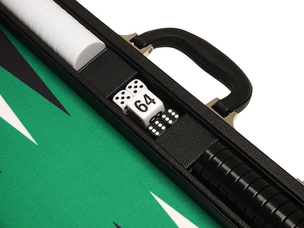 Premium 19-Inch Backgammon Set - Large Wooden Board with Black Frame & Green Felt Playing Surface, Classic Black and White Points - Perfect for Family Game Nights, Travel, and Casino-Style Entertainment