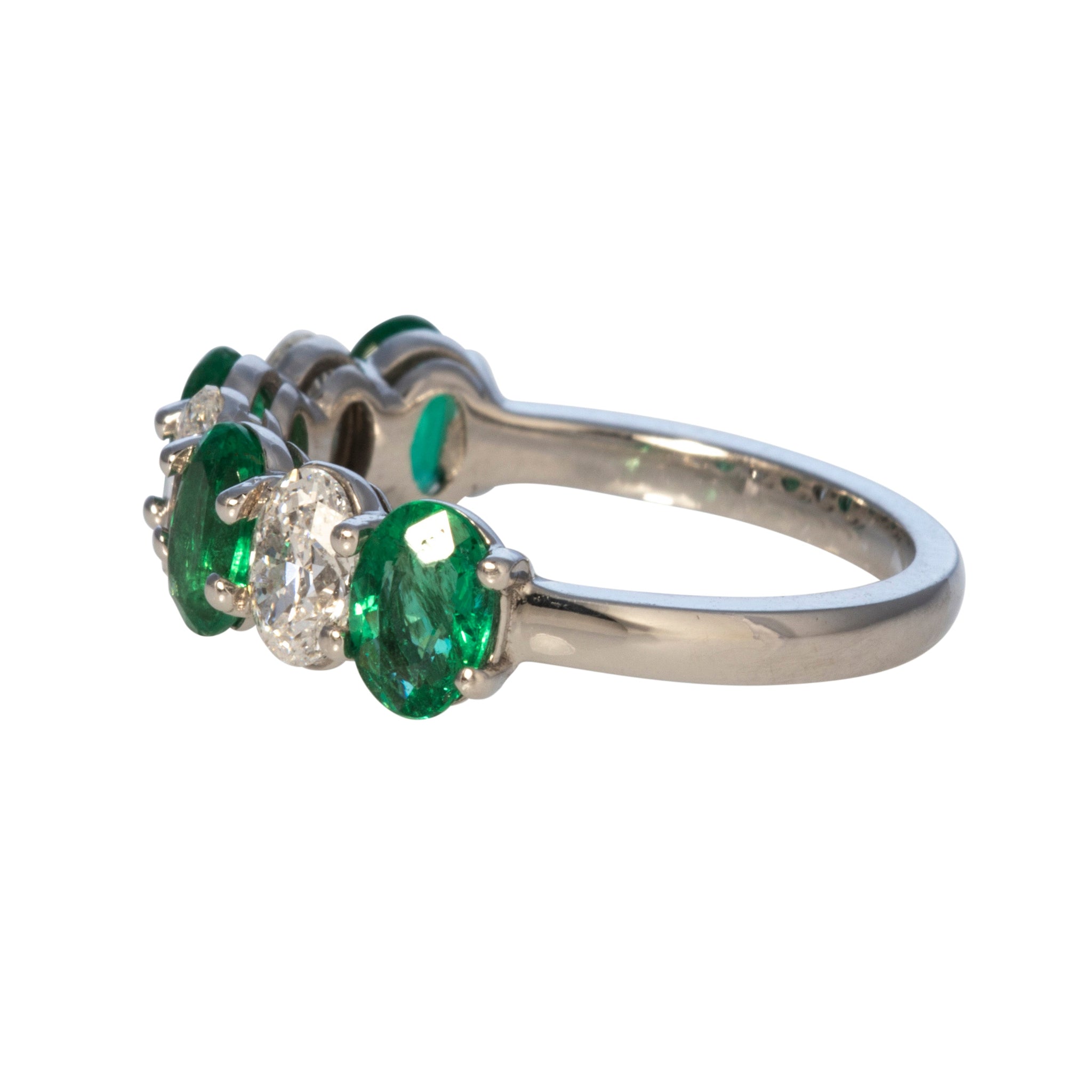 14K White Gold Oval Emerald & Diamond 7 Stone Ring for Women - Elegant Wedding, Engagement & Anniversary Jewelry Gift