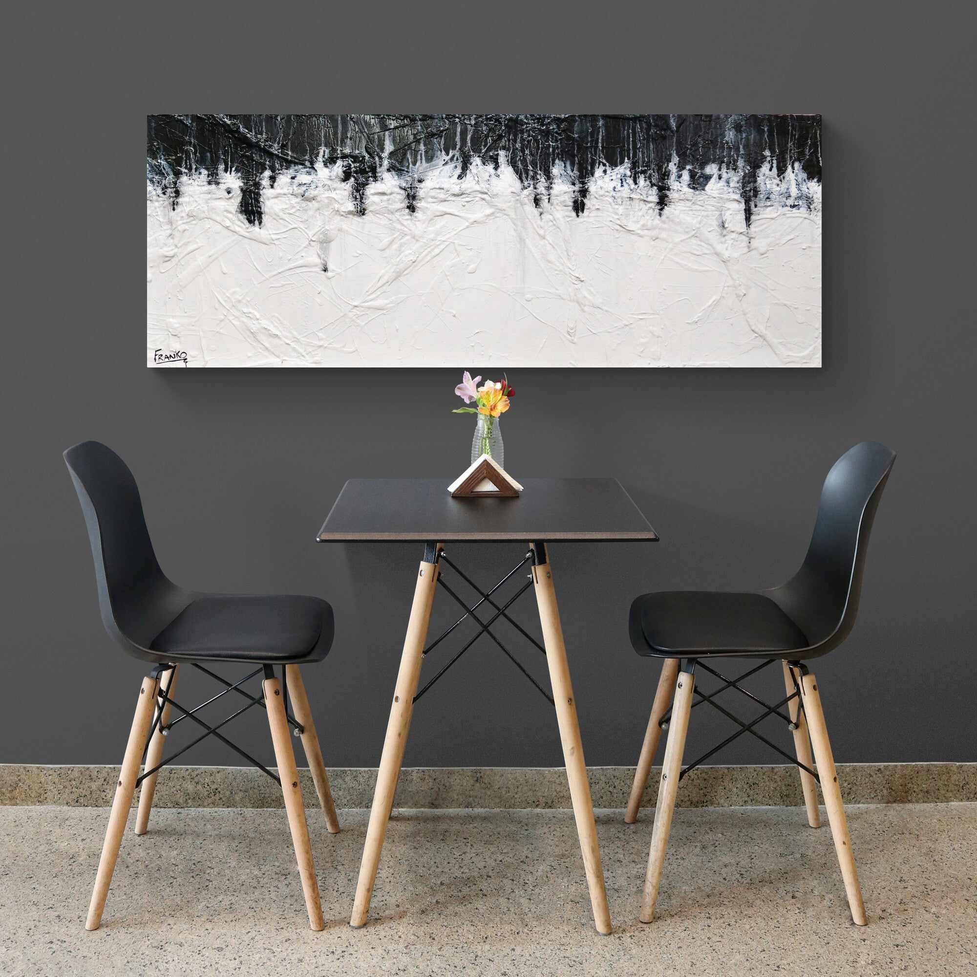 160cm x 60cm Black White Textured Abstract Jellyfish Painting - Modern Wall Art for Living Room, Bedroom & Office Decor