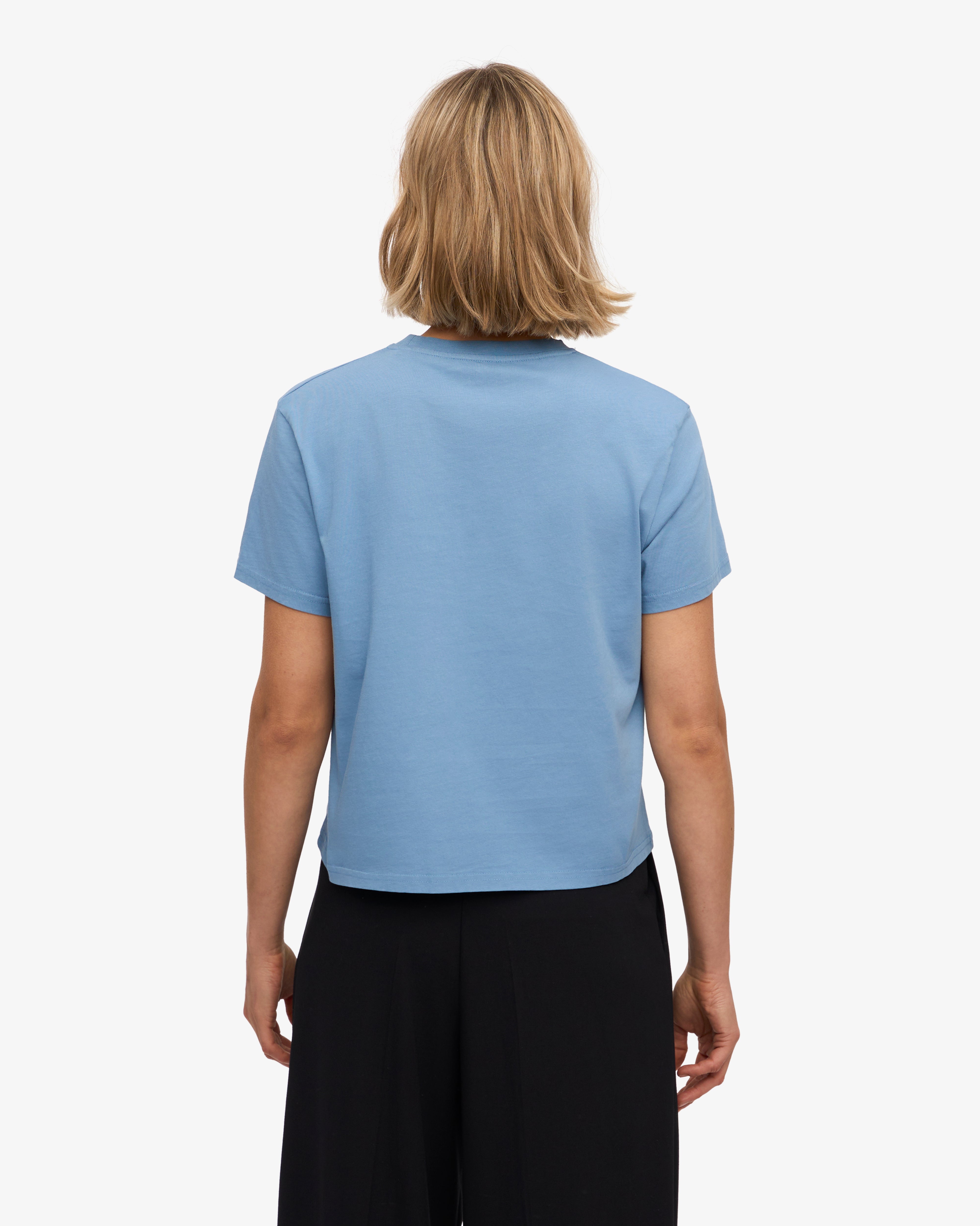 Organic Boxy Crop Tee - Women's Casual Short Sleeve T-Shirt in Seaside Blue | Perfect for Summer Outfits, Beach Wear & Street Style Fashion