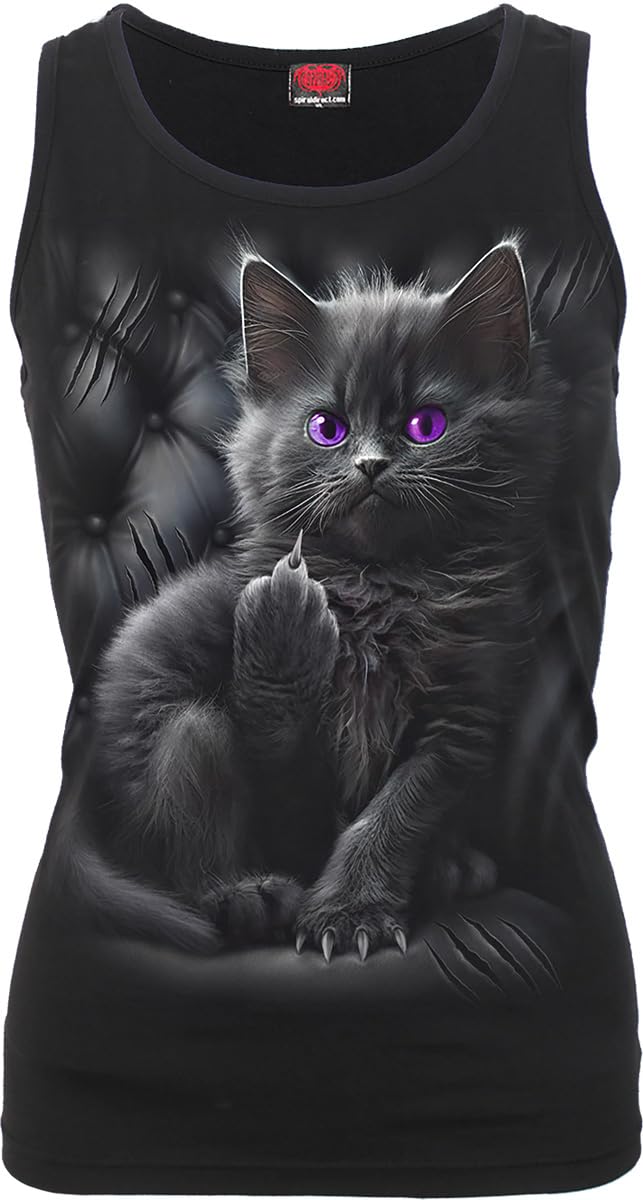 Cattitude Spiral Razor Back Top - Black Gothic Punk Women's Fashion Top for Concerts & Nightlife