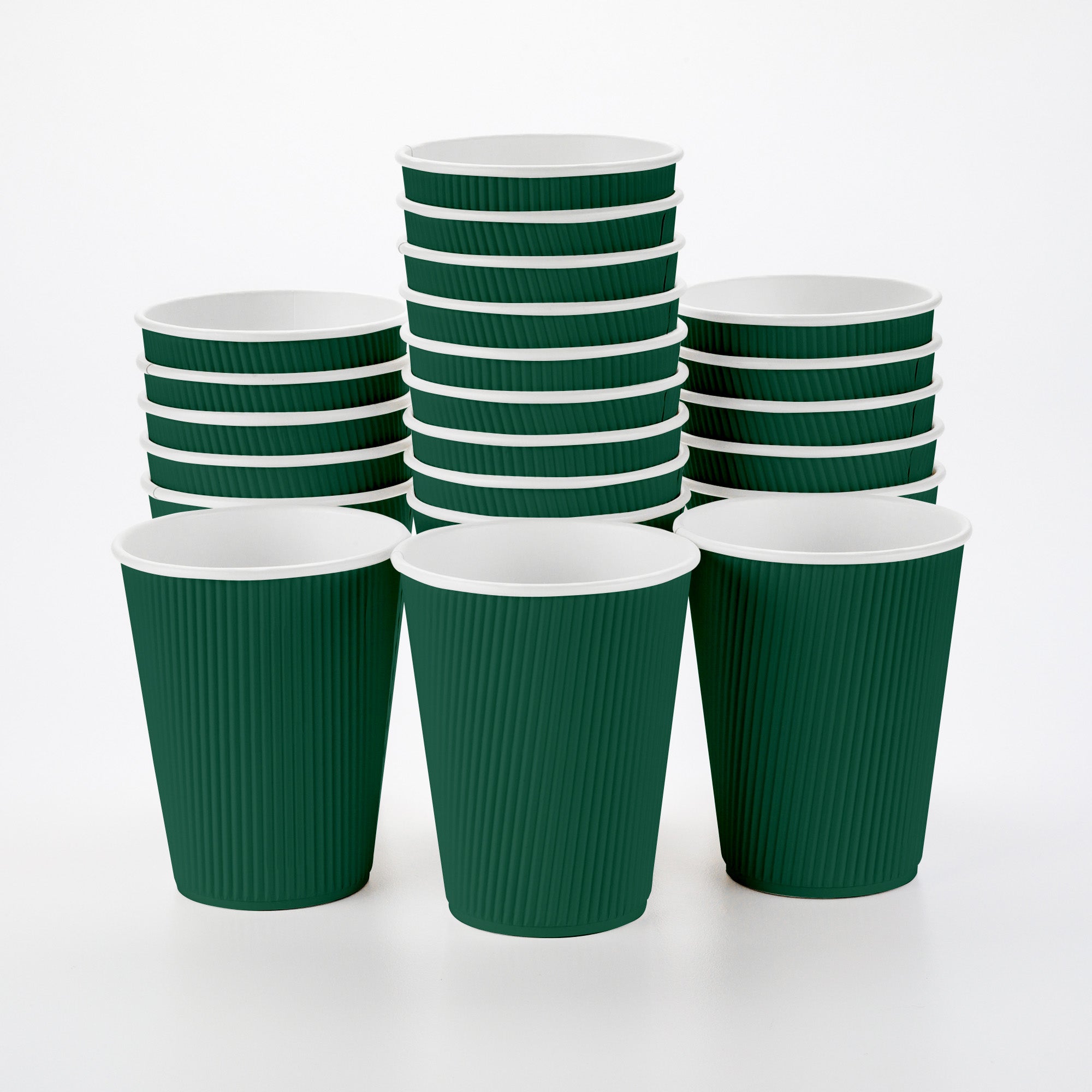 12 oz Eco-Friendly Forest Green Paper Coffee Cups with Ripple Wall - 3.5