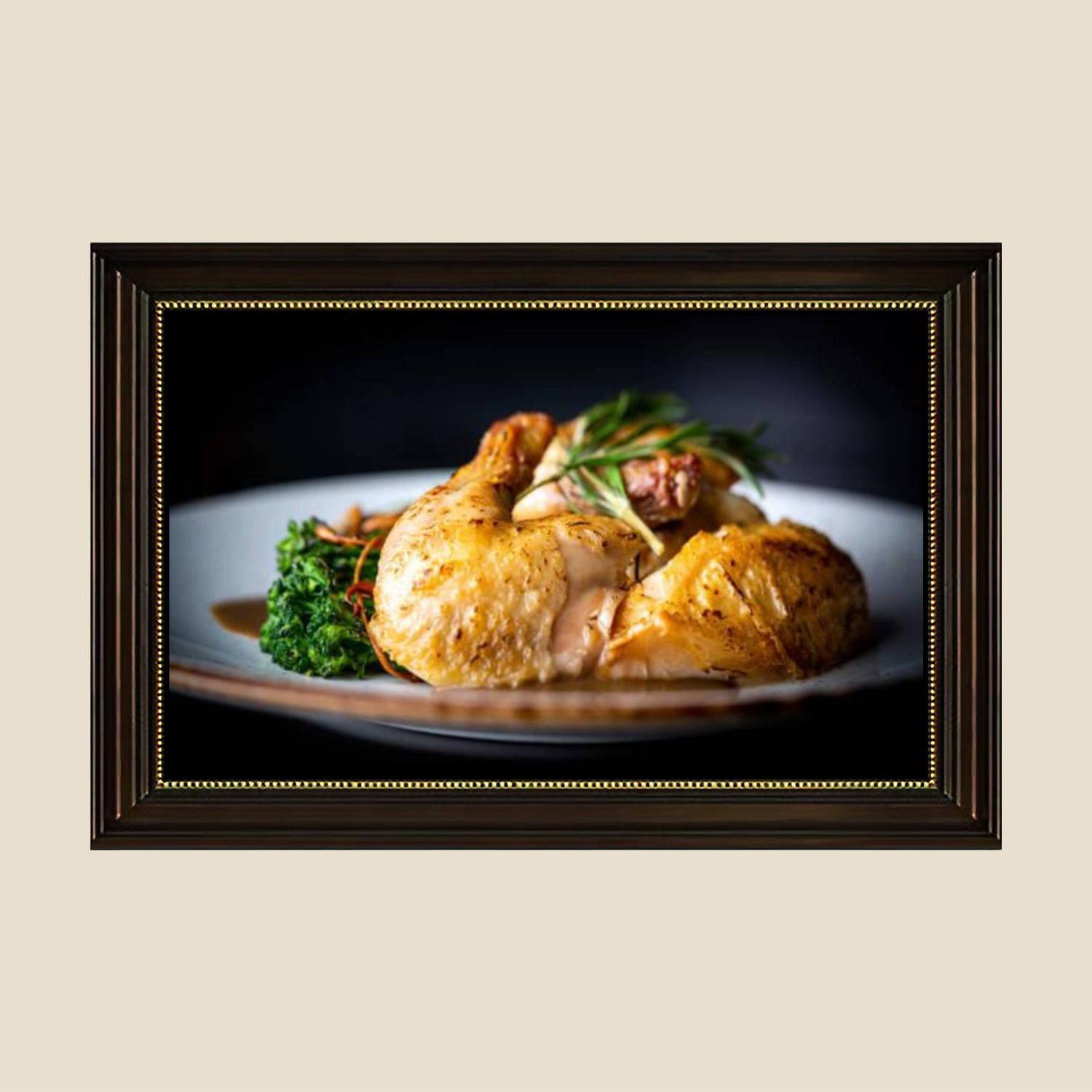 Roasted Whole French Chicken Canvas Wall Art Print - Vintage Retro Kitchen Decor Painting Poster 24x36 Inch - Ready to Hang for Dining Room, Kitchen & Farmhouse Decor