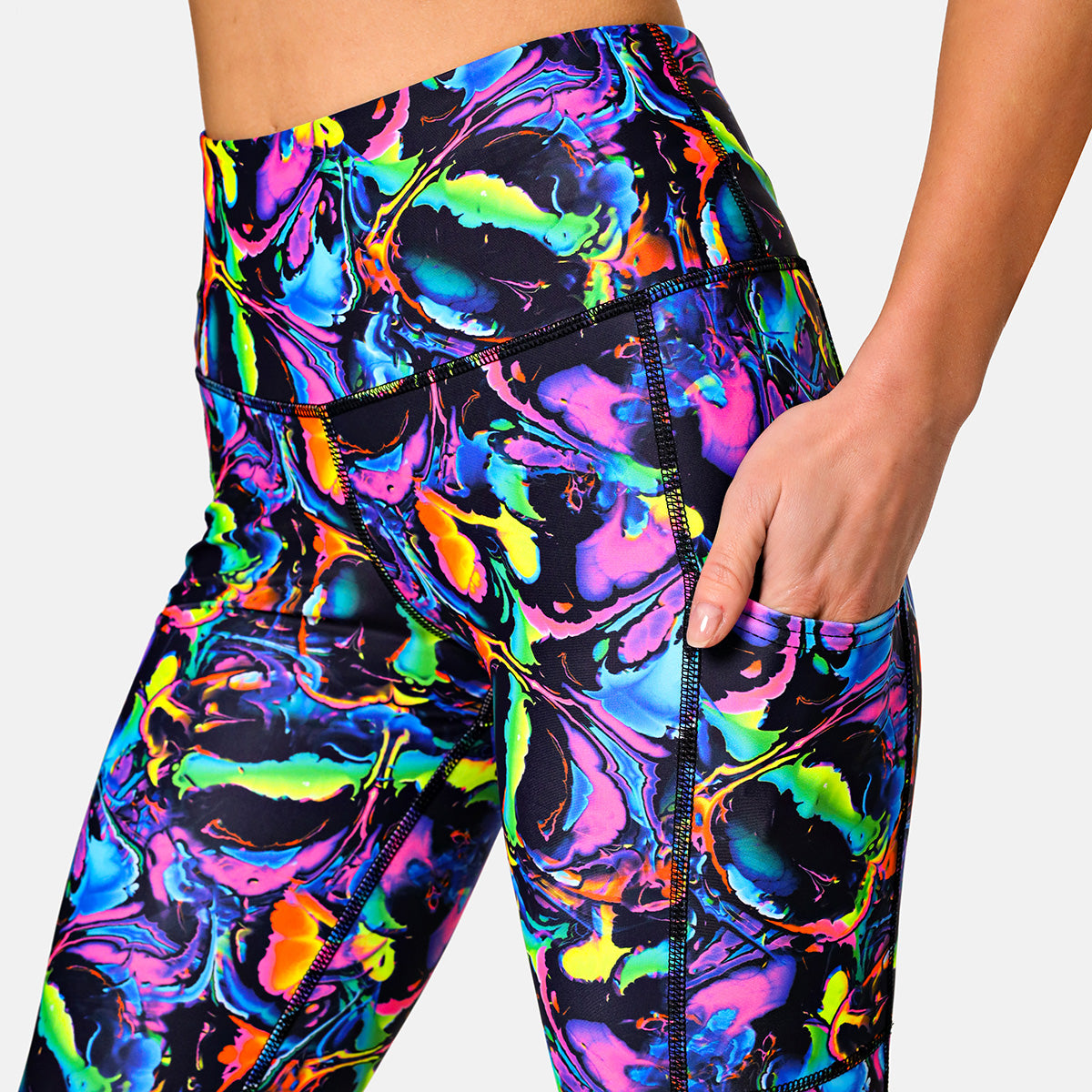 Glow in The Dark Liquid Leggings for Women - High Waist Yoga Pants with Reflective Design - Perfect for Night Running, Rave Parties & Fitness Workouts