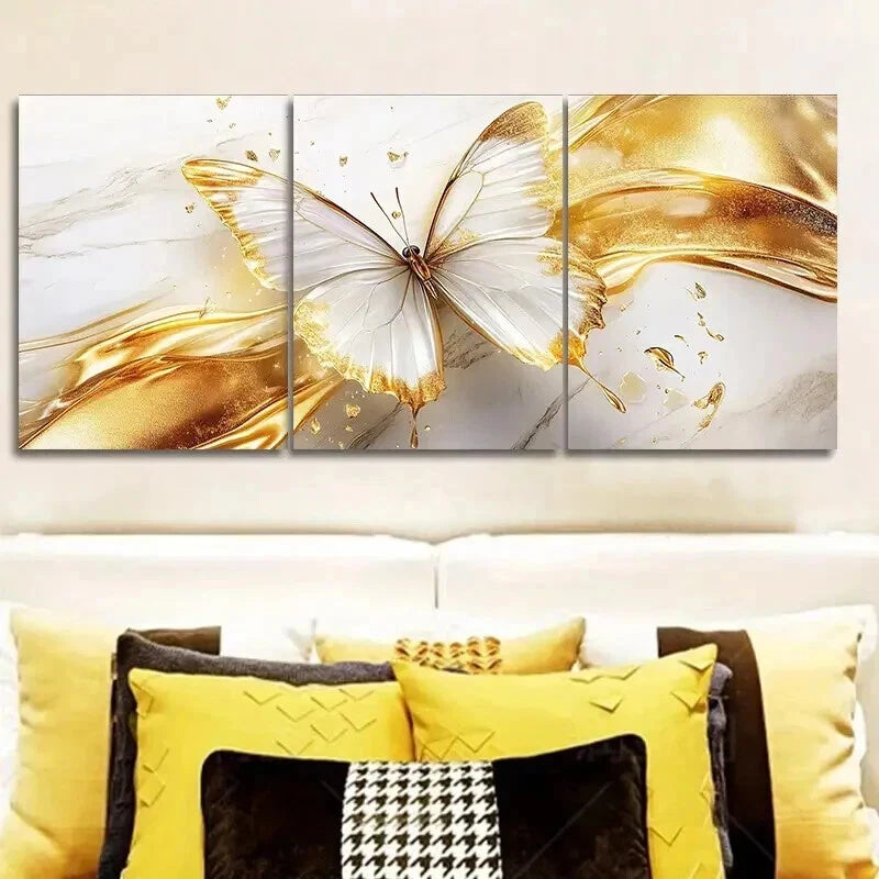 3-Piece Ethereal Golden Butterfly Wall Art Set - Framed Canvas 50x70cm (20x28in) - High Quality Print - 100% Australian Made - Ready to Hang - Perfect for Living Room, Bedroom & Office Decor