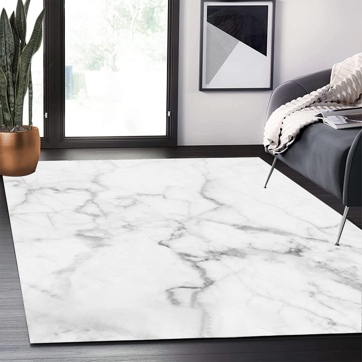Grey White Marble Swirl Modern Abstract Area Rug - 6x9 Non-Shedding Washable Soft Carpet for Bedroom, Living Room, Kitchen, Dining Room & Home Office - Perfect Under Coffee Table or as Retro Accent Floor Rug for Luxurious Home Decor