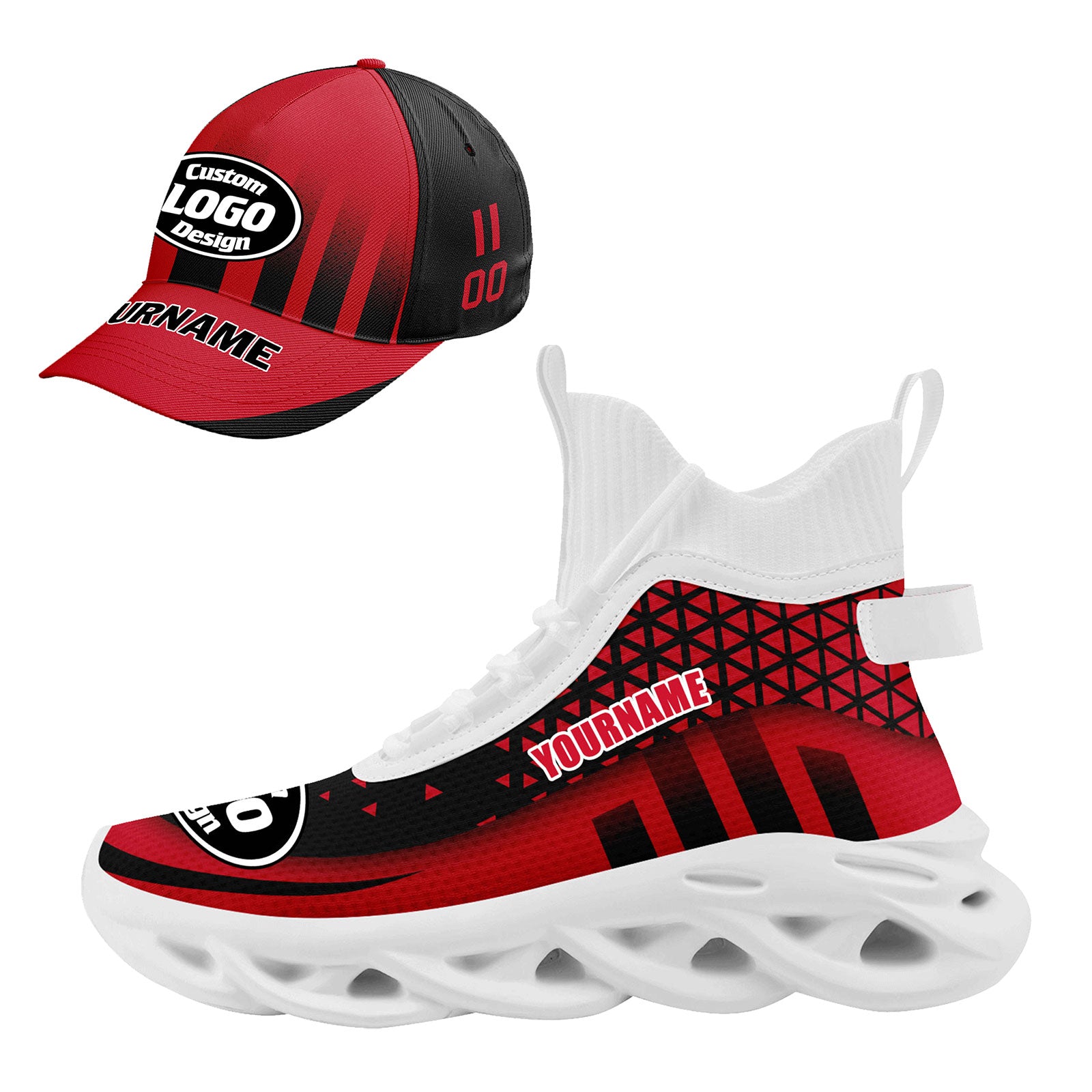Custom Maxsoul Personalized Sneakers & Hat Combo - Trendy Unisex Athletic Shoes & Matching Cap for Running, Gym, and Casual Wear (Style D023029)