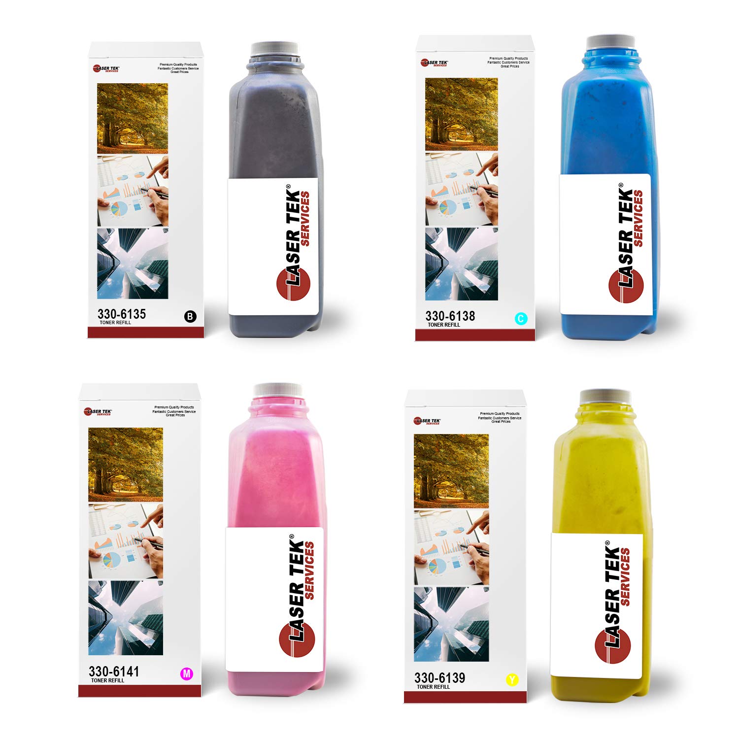 Laser Tek Services Compatible Dell 7130 Toner Refill Kit (Black, Cyan, Magenta, Yellow, 4-Pack) - Replacement for Dell 7130cdn Printers - Perfect for Office & Home Printing Needs
