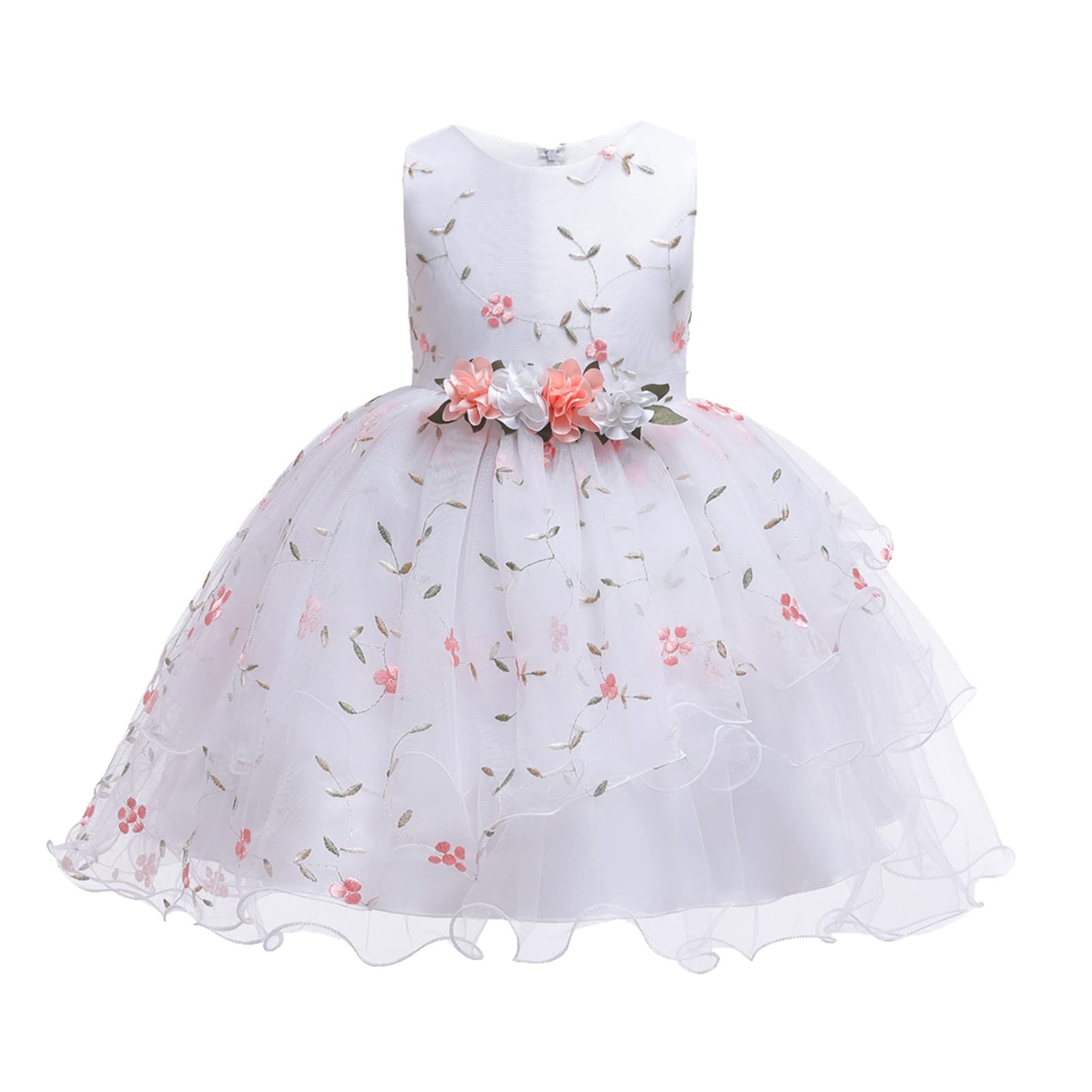 **Princess Dress for Girls - Sleeveless Floral Embroidered Tulle Ball Gown for Kids, Birthday Party & Prom Dress - Perfect for Fairy Tale Costumes, Pageants & Special Occasions**