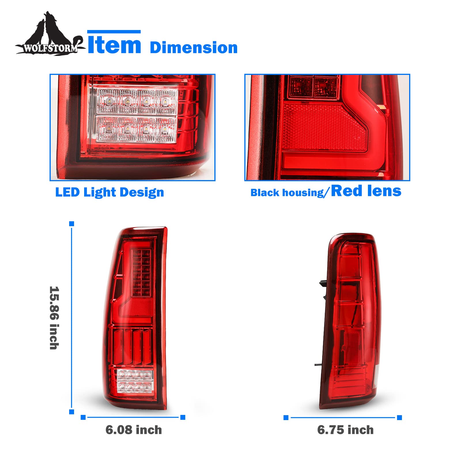 WOLFSTORM LED Tail Lights for 1999-2006 Chevy Silverado & 1999-2002 GMC Sierra - Red Lens (1 Pair) - Not Compatible with Barn Door/Stepside Models - Upgrade Your Truck Lighting for Night Driving & Enhanced Safety