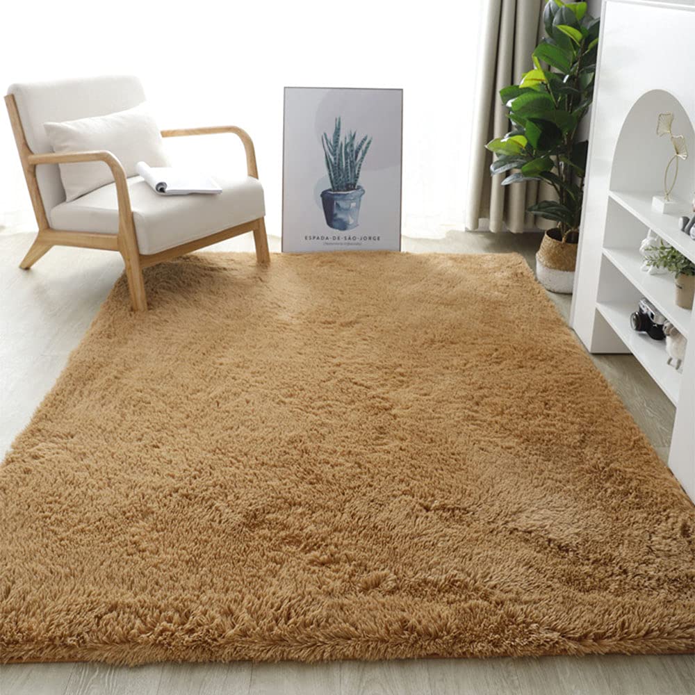 Ultra Soft Fluffy Shaggy Area Rugs for Bedroom & Living Room - Non-Slip Plush Carpet for Kids Play Mat & Home Decor - Khaki 80x160cm - Perfect for Cozy Spaces, Nursery, and Family Rooms