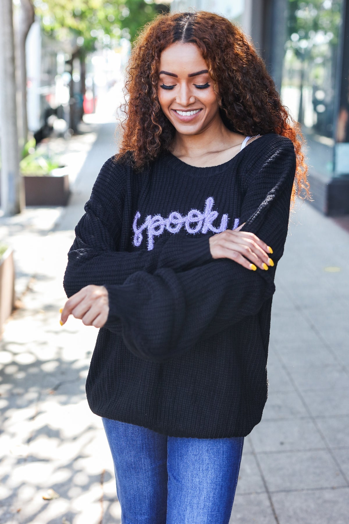 Spooky Black Embroidered Chunky Sweater for Women | Halloween Sweater | Gothic Knit Pullover | Cozy Fall & Winter Fashion | Perfect for Halloween Parties, Casual Outfits, and Cold Weather