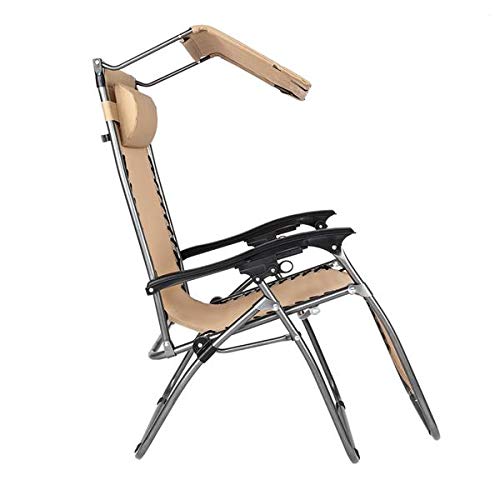 Zero Gravity Reclining Lounge Chair with Adjustable Canopy - Portable Outdoor Patio Relaxation Chair for Backyard, Beach, and Poolside Use - Khaki