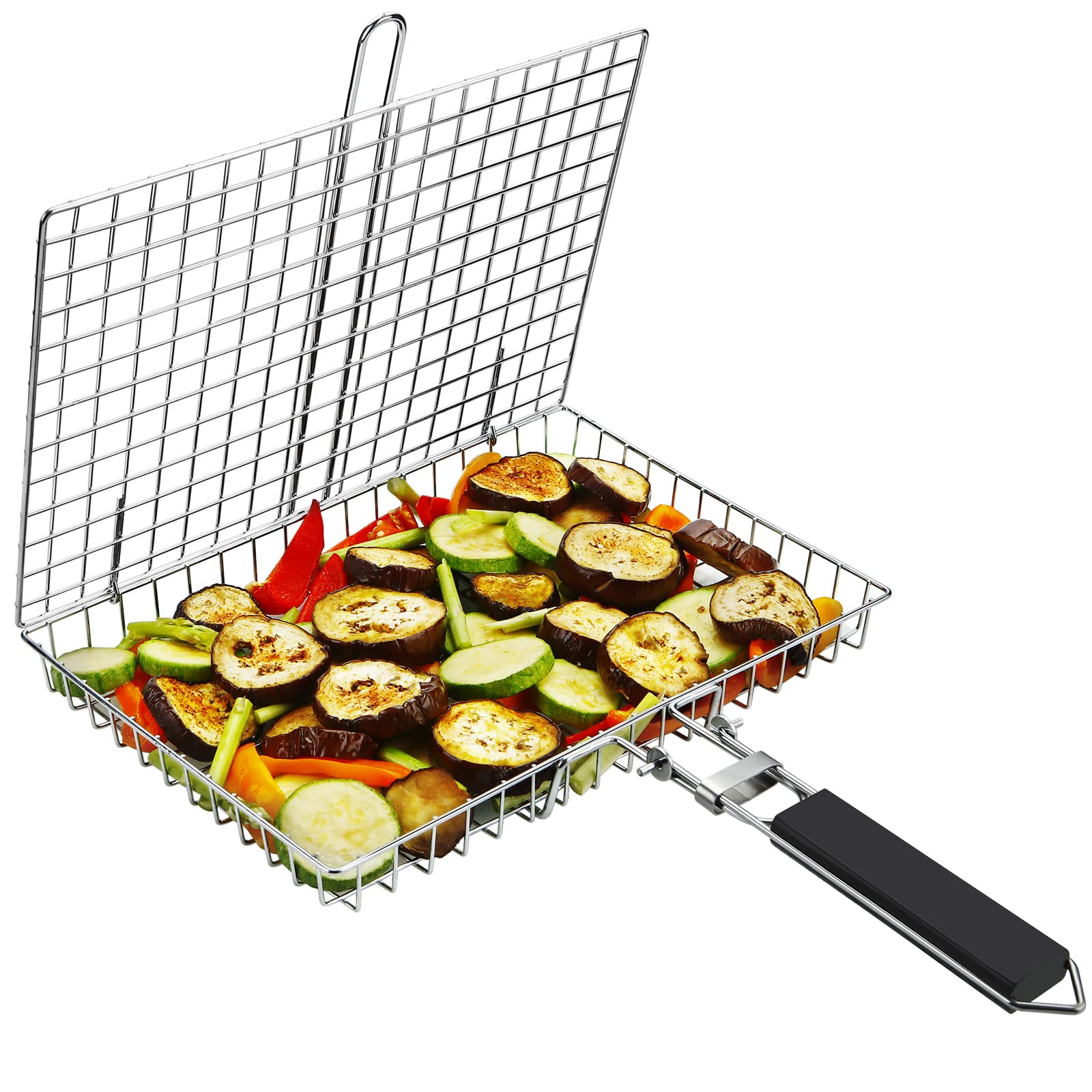 Stainless Steel BBQ Grilling Basket for Fish, Vegetables & Meat - Heavy Duty Grill Rack with Handle - Perfect for Outdoor Cooking, Camping & Backyard BBQs