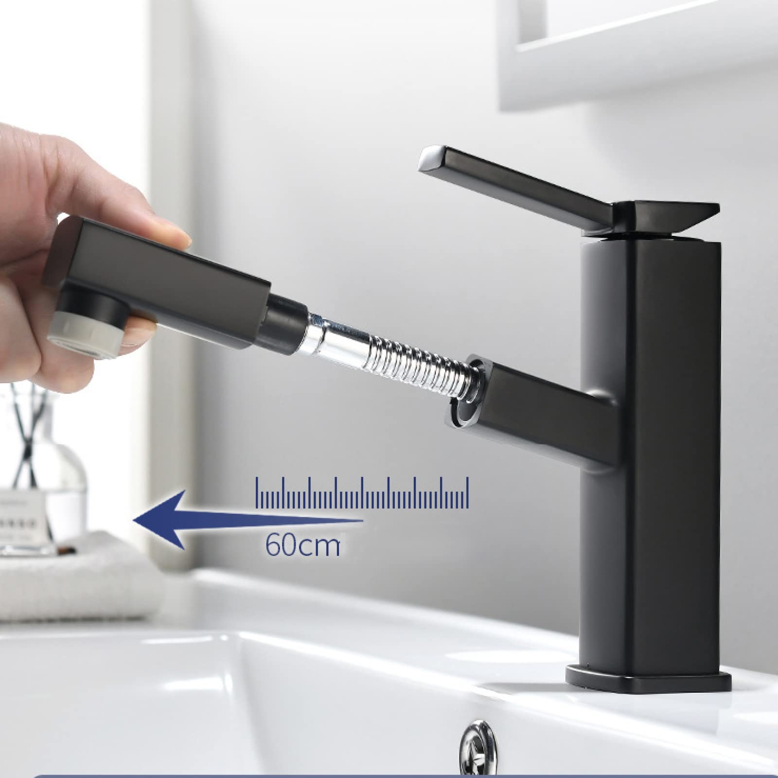 Black Single Handle Pull-Out Sprayer Kitchen Faucet with 2 Modes - Cold & Hot Water Brass Sink Mixer Tap for Bathroom or Commemoration - Perfect for Modern Home, Restaurant, and Office Use